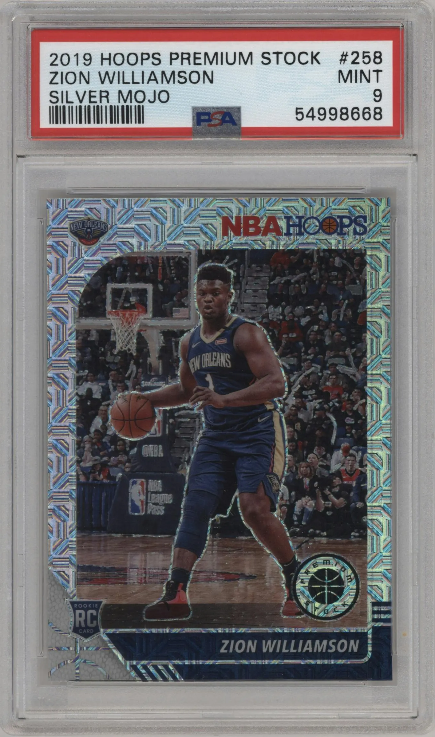 2019 Panini Hoops Premium Stock Zion Williamson Silver Mojo #258 PSA 9