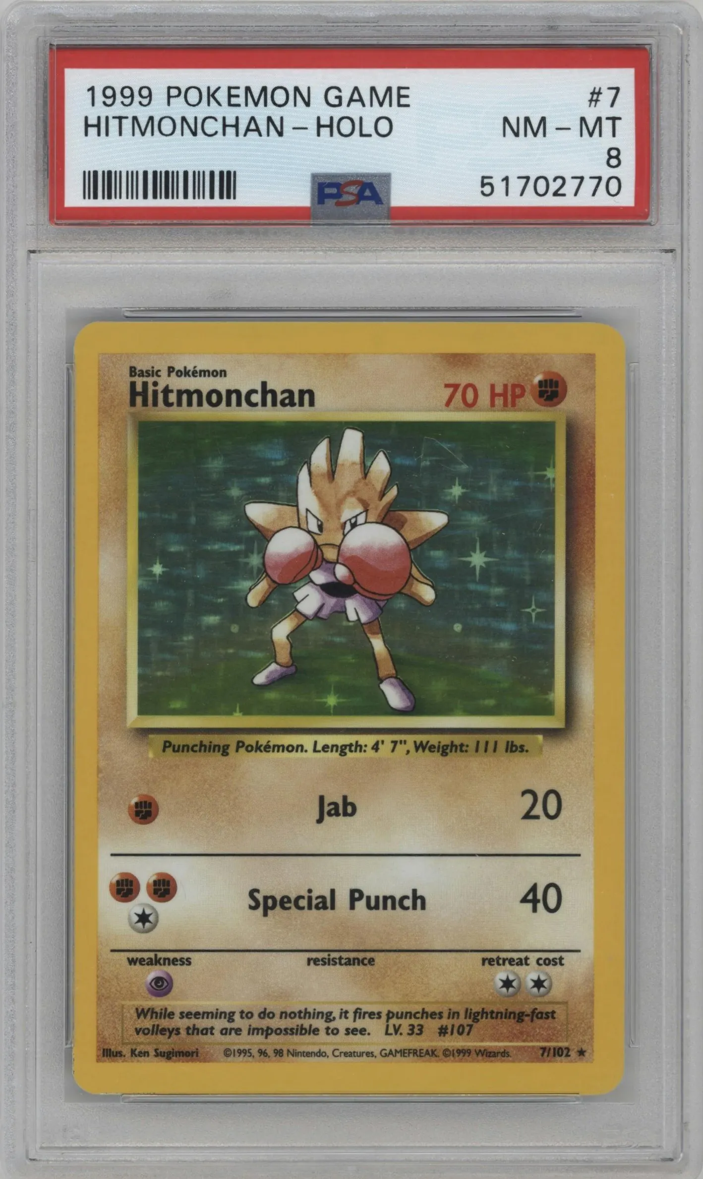 1999 Pokemon Base Set Hitmonchan #7 PSA 8