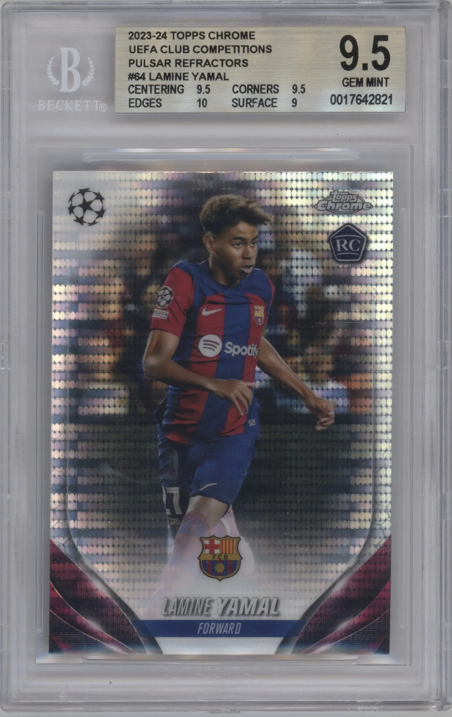 2023 Topps Chrome UEFA Club Competitions Lamine Yamal Pulsar Refractor #64 BGS 9.5