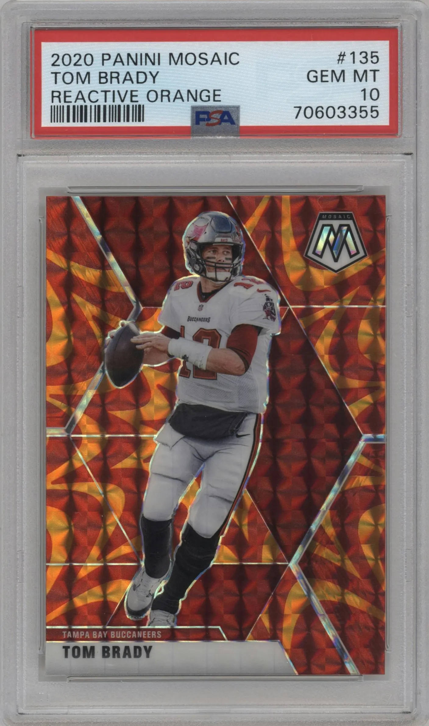 2020 Panini Mosaic Tom Brady Reactive Orange #135 PSA 10