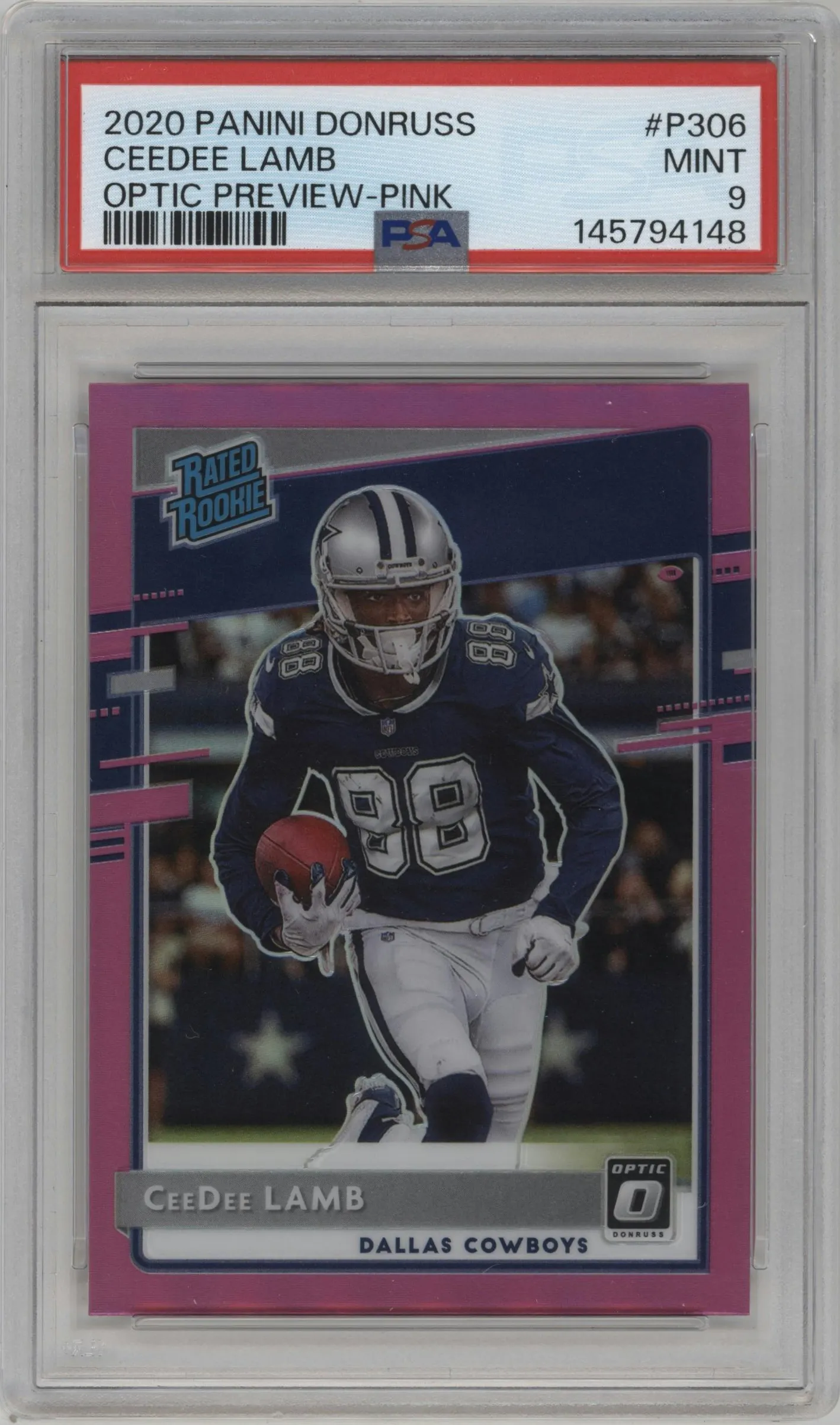 2020 Panini Donruss Opt.Rtd.Rke.Prev. CeeDee Lamb Pink #P-306 PSA 9