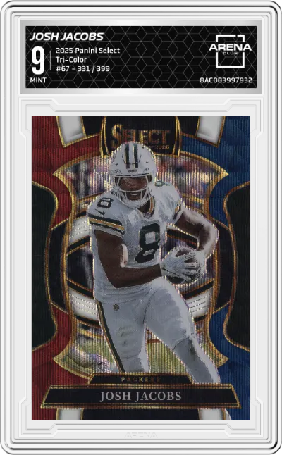 2025 Panini Select Josh Jacobs Tri-Color #67 ARENA CLUB 9