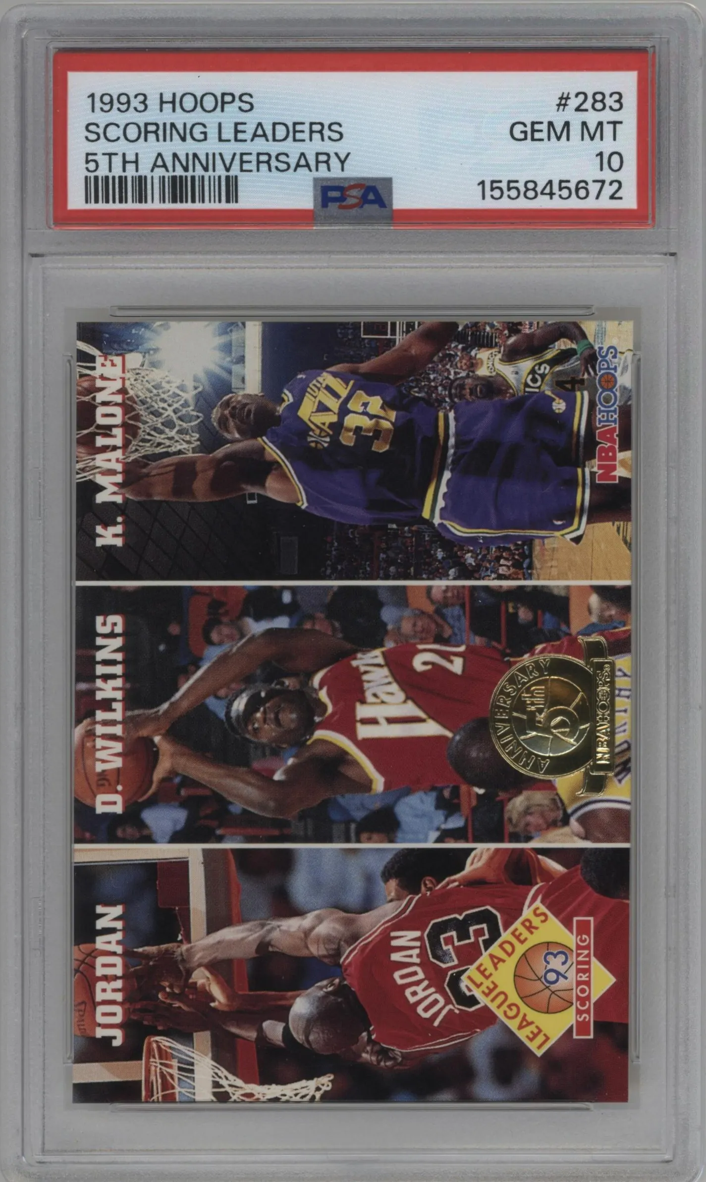 1993 NBA Hoops Michael Jordan/Dominique Wilkins/Karl Malone 5th Anniversary Gold #283 PSA 10