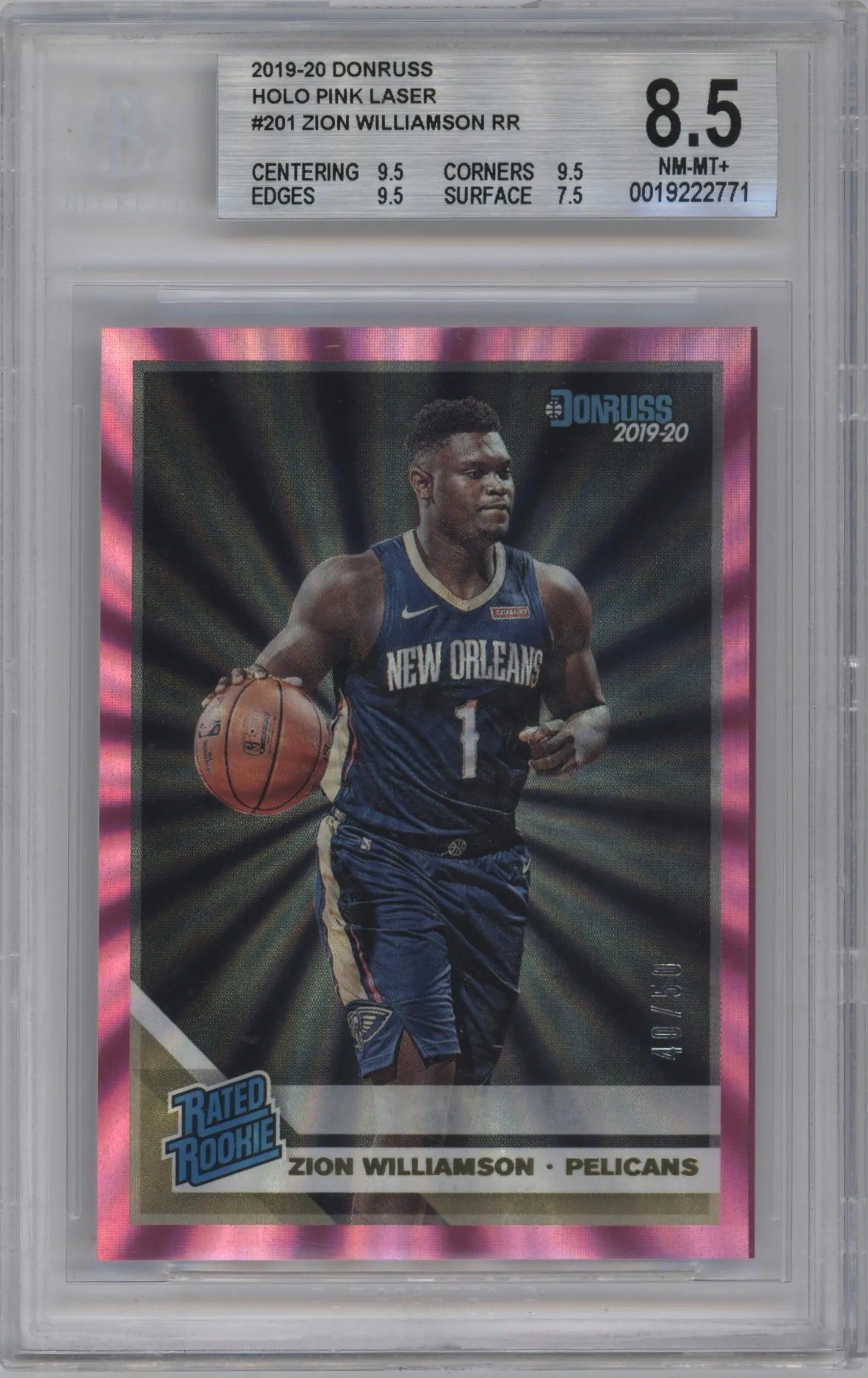 2019 Panini Donruss Rated Rookie Zion Williamson Pink Laser #201 BGS 8.5