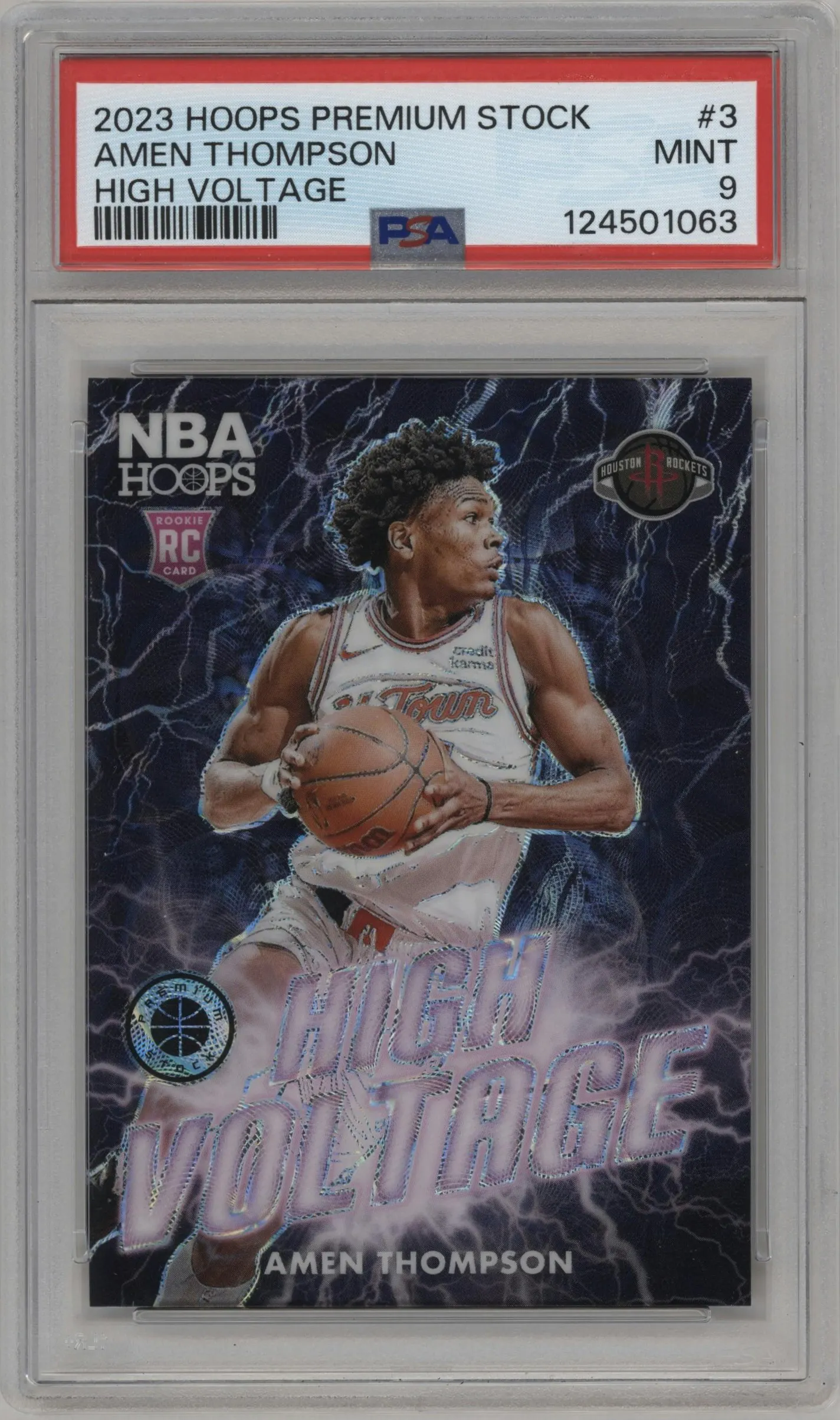 2023 Panini Hoops Premium Stock High Voltage Amen Thompson #3 PSA 9