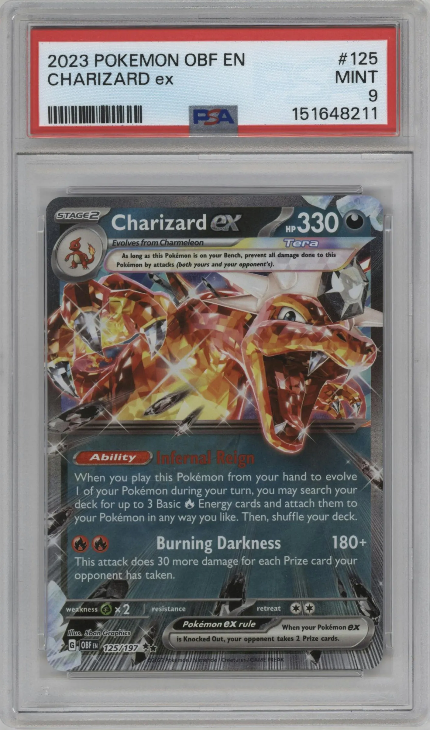 2023 Pokemon SV Obsidian Flames Charizard EX #125 PSA 9
