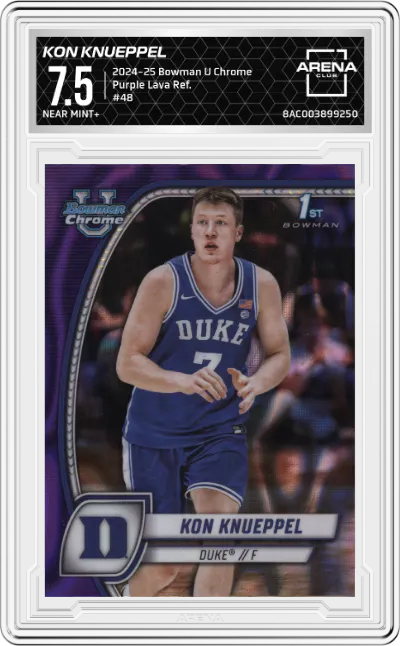 2024 Bowman University Chrome Kon Knueppel Purple Lava Refractor ARENA CLUB 7.5
