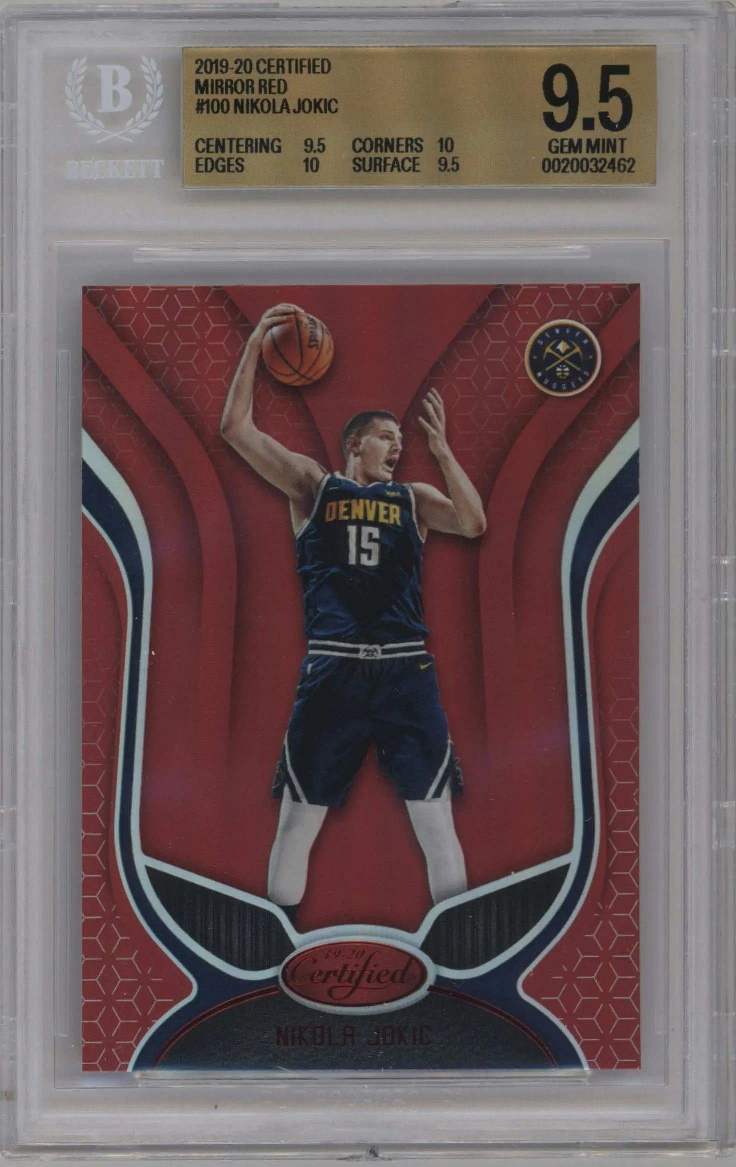 2019 Panini Certified Nikola Jokic Mirror Red #100 BGS 9.5