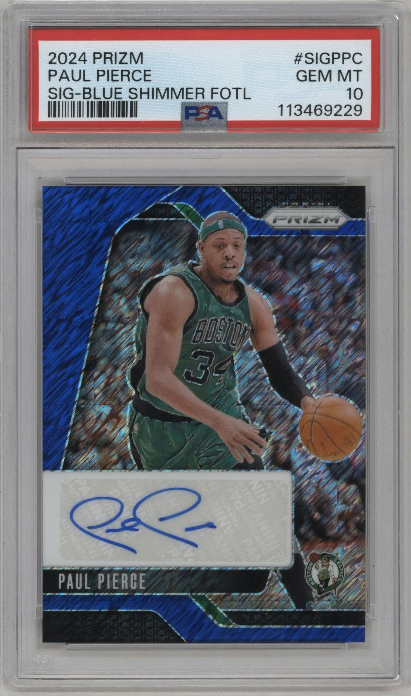 2024 Panini Prizm Sig. Paul Pierce Blue Shimmer Prizm FOTL #SIG-PPC PSA 10