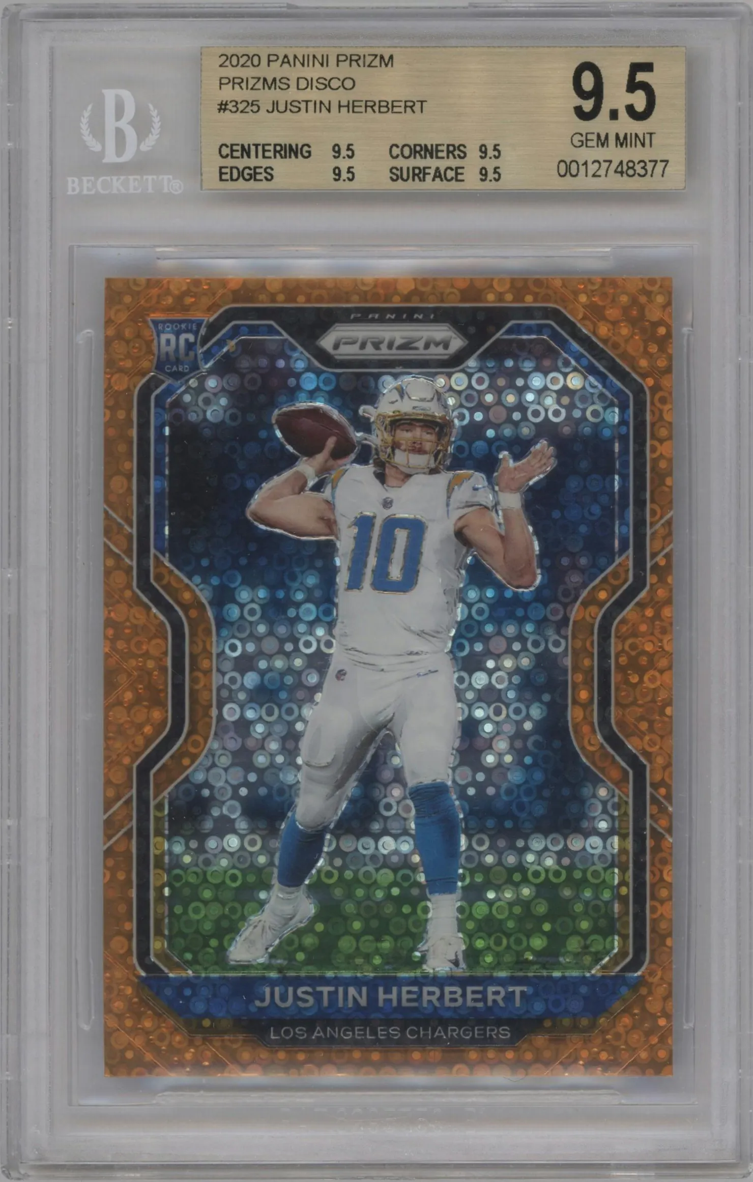 2020 Panini Prizm Justin Herbert Disco #325 BGS 9.5