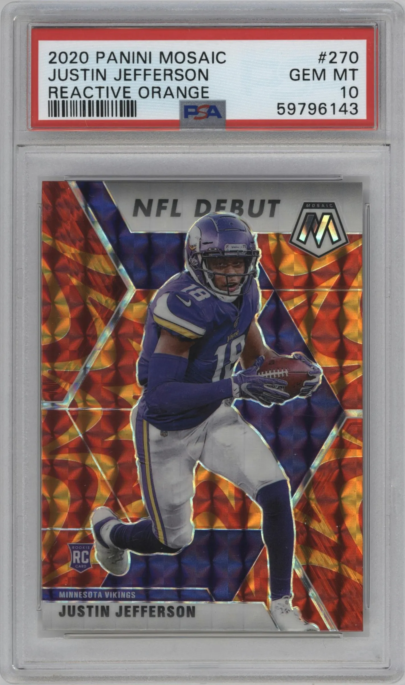 2020 Panini Mosaic Justin Jefferson Reactive Orange #270 PSA 10