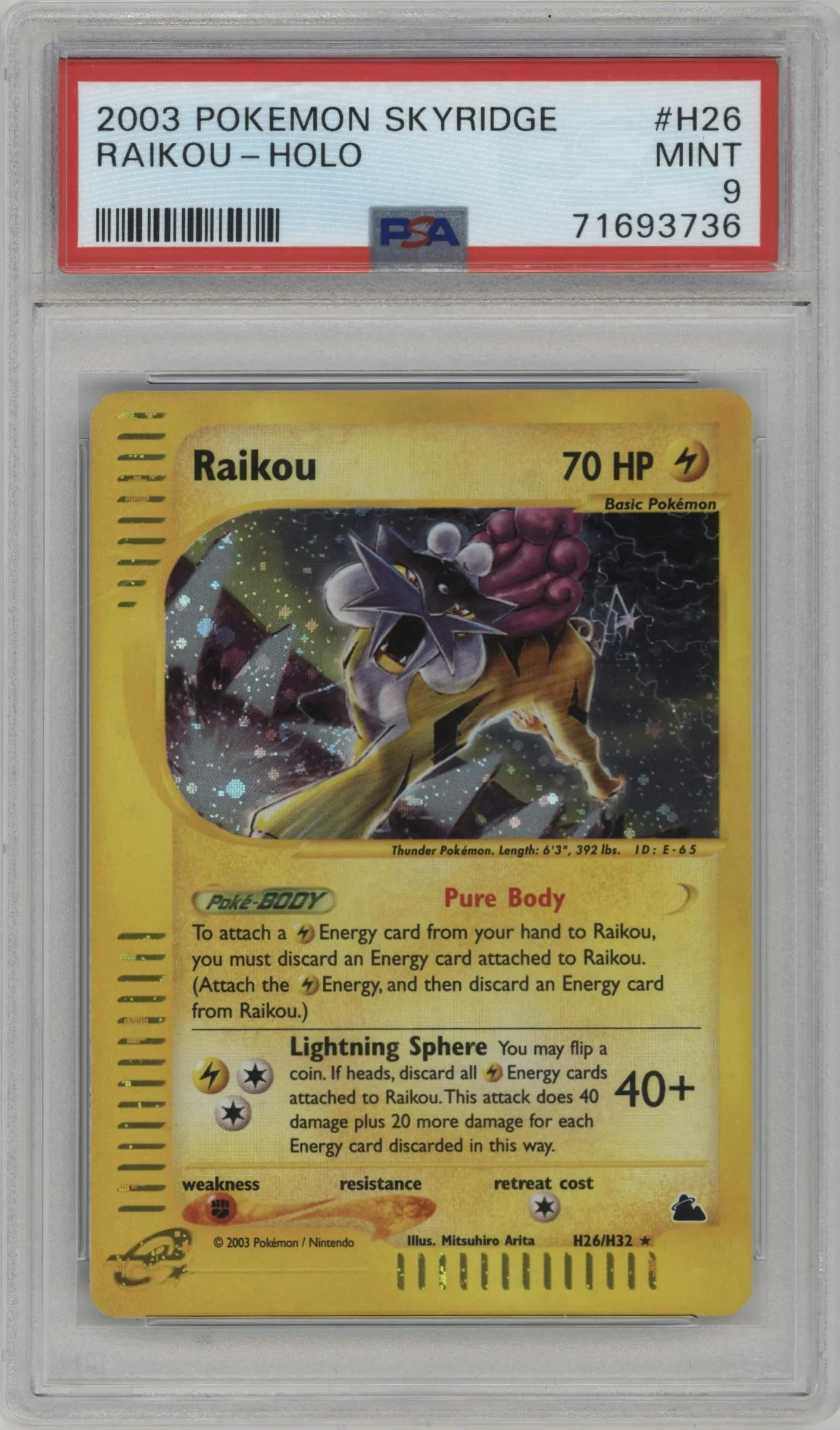 2003 Pokemon E-CARD Skyridge Raikou #H26 PSA 9
