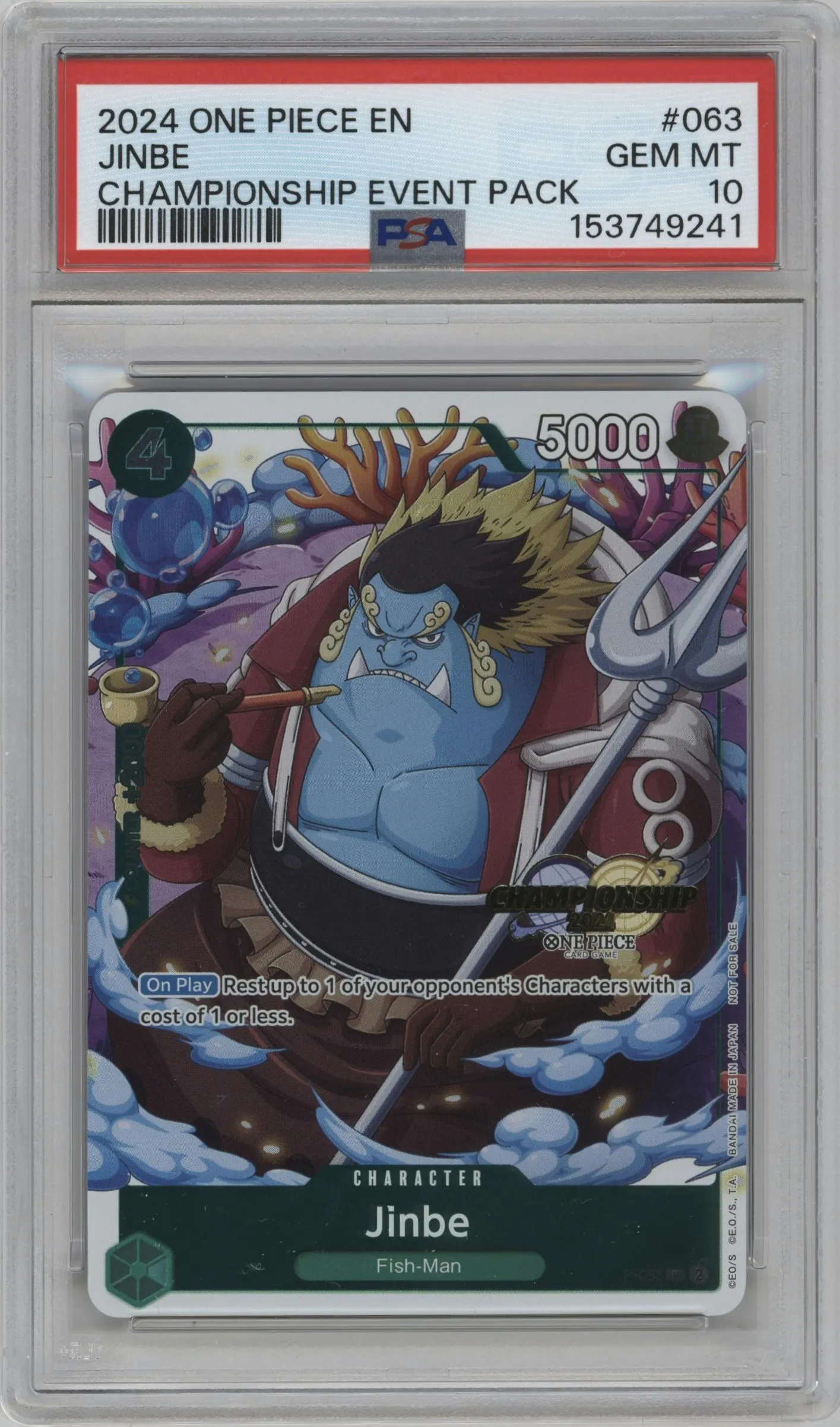 2024 One Piece '24 Champ.Event Pack Jinbe P #P-063 P PSA 10