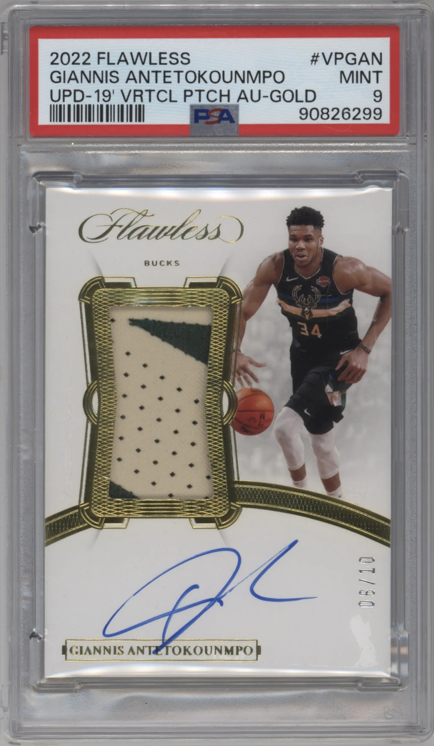 2022 Panini Flawless '19-20 Upd.Vert.Pat.Au. Giannis Antetokounmpo Gold #VP-GAN PSA 9