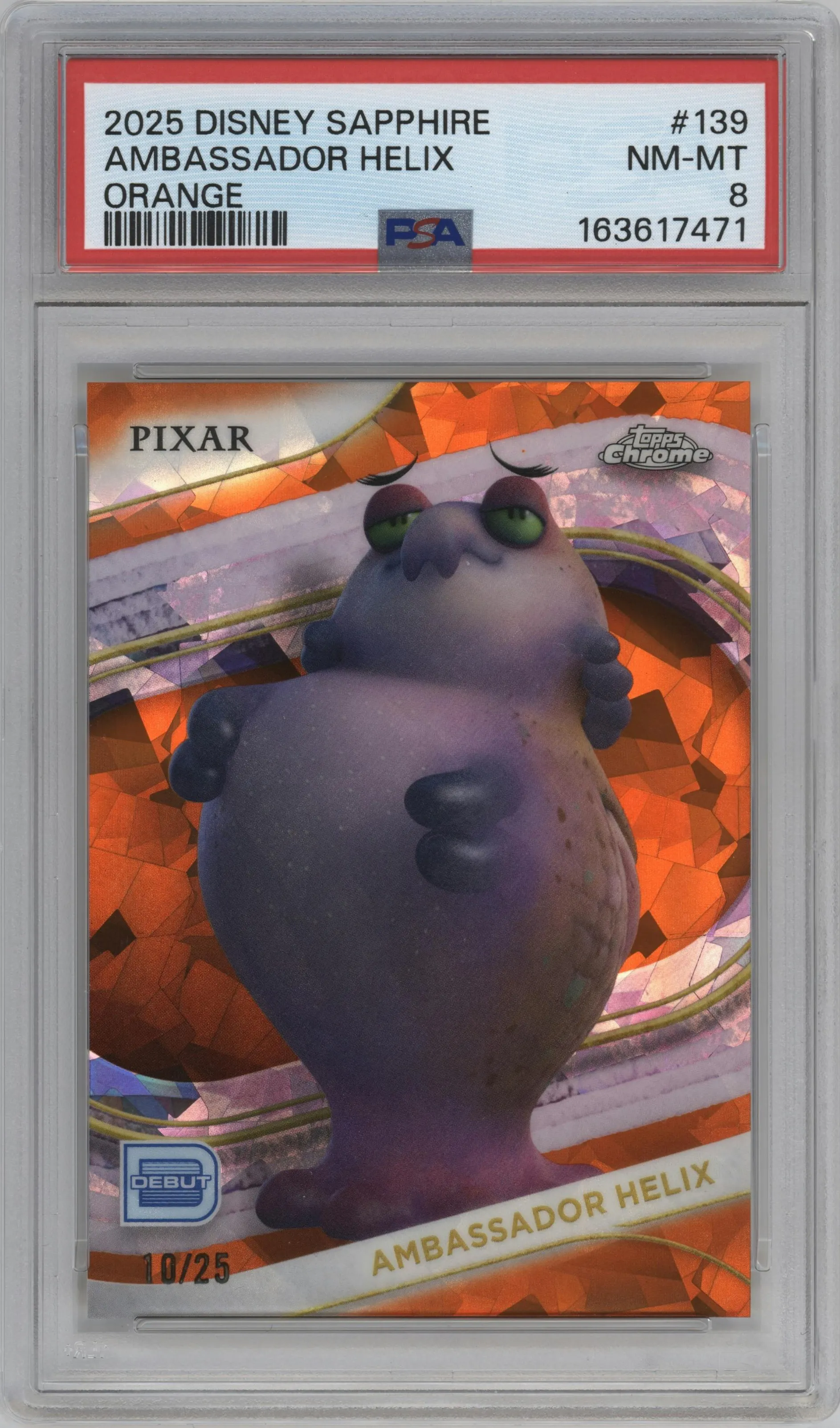 2025 Topps Chrome Sapphire Edition Disney Ambassador Helix Orange #139 PSA 8