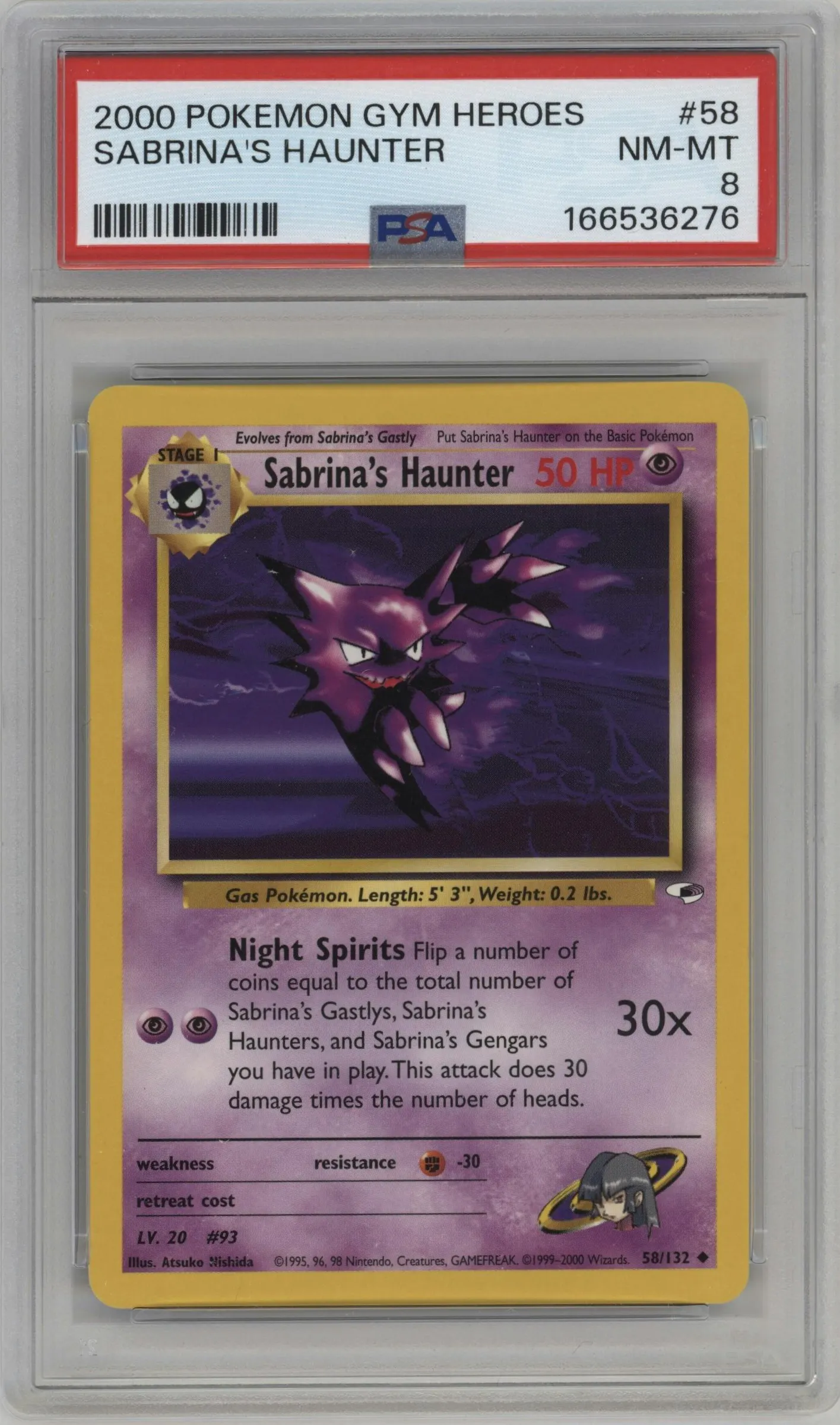2000 Pokemon GH Gym Heroes Sabrina's Haunter #58 PSA 8