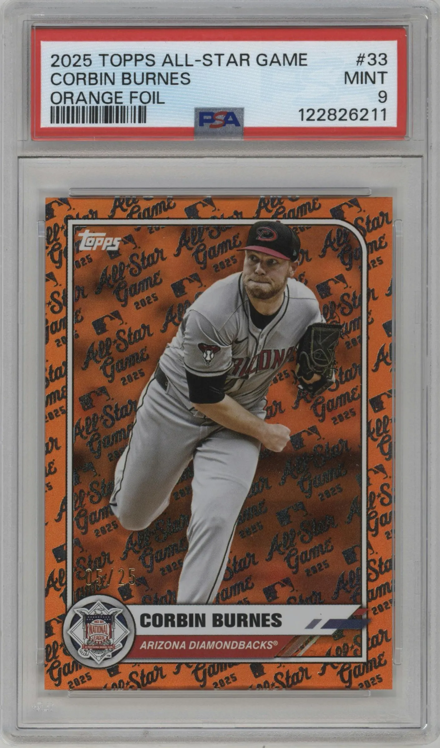 2025 Topps All Star Game Corbin Burnes Orange Foil #33 PSA 9