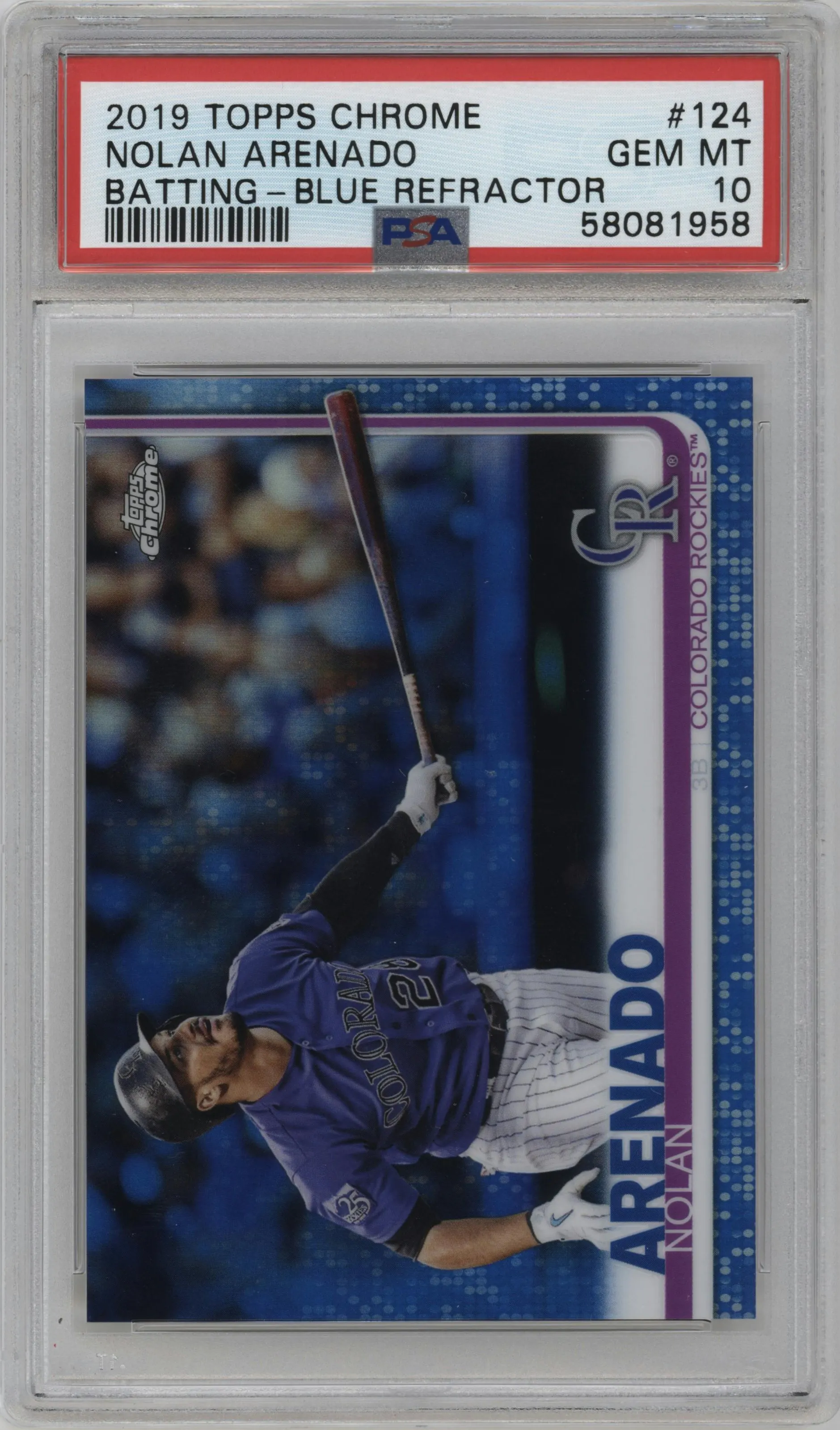 2019 Topps Chrome Nolan Arenado Blue Refractor #124 PSA 10