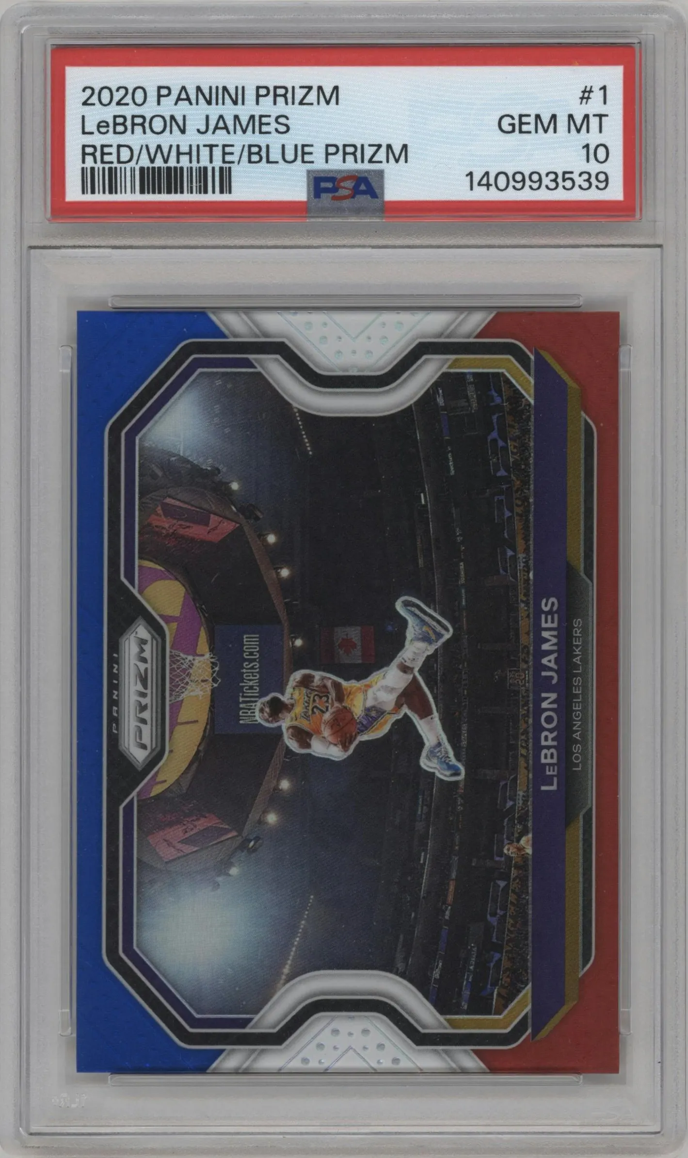2020 Panini Prizm LeBron James Red/White/Blue Prizm #1 PSA 10