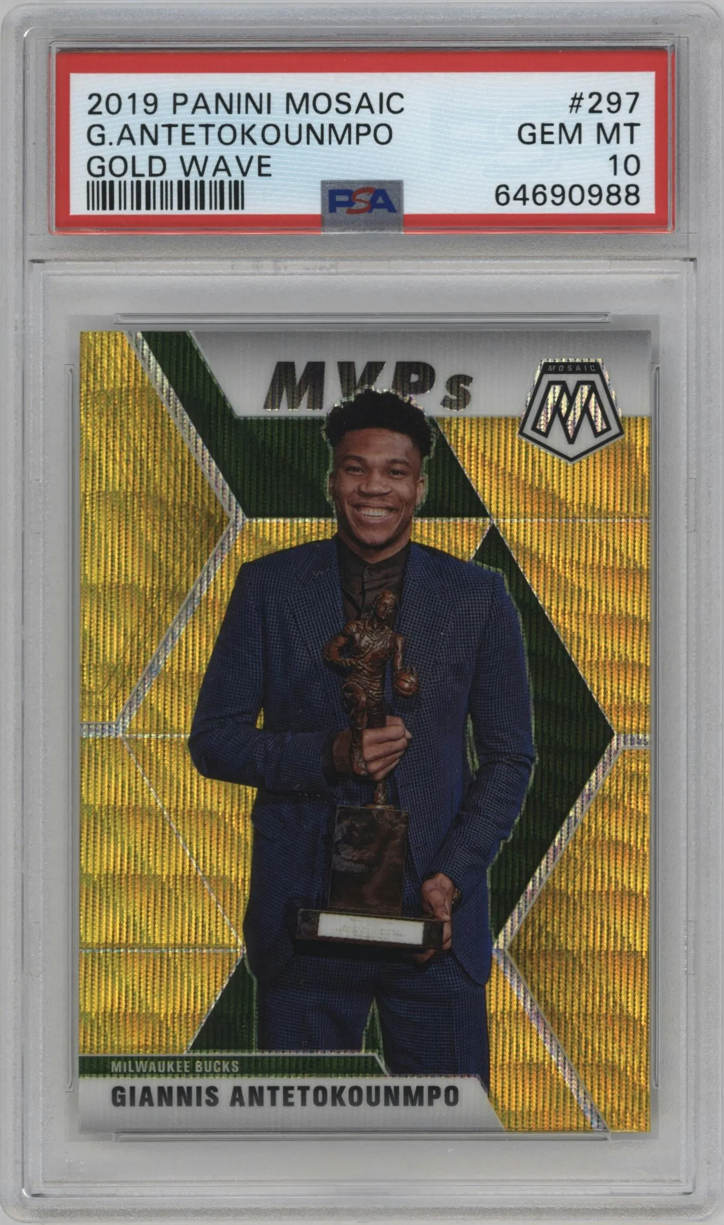 2019 Panini Mosaic Giannis Antetokounmpo Gold Wave #297 PSA 10