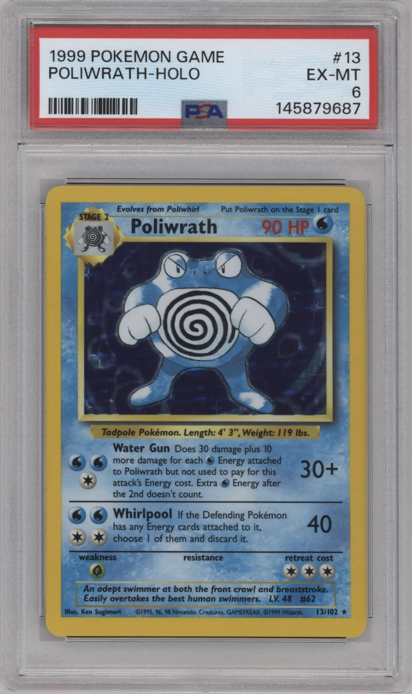 1999 Pokemon Base Set Poliwrath #13 PSA 6