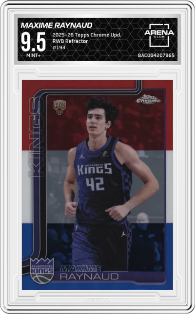 2025 Topps Chrome Update Maxime Raynaud Red White and Blue Refractor #193 ARENA CLUB 9.5