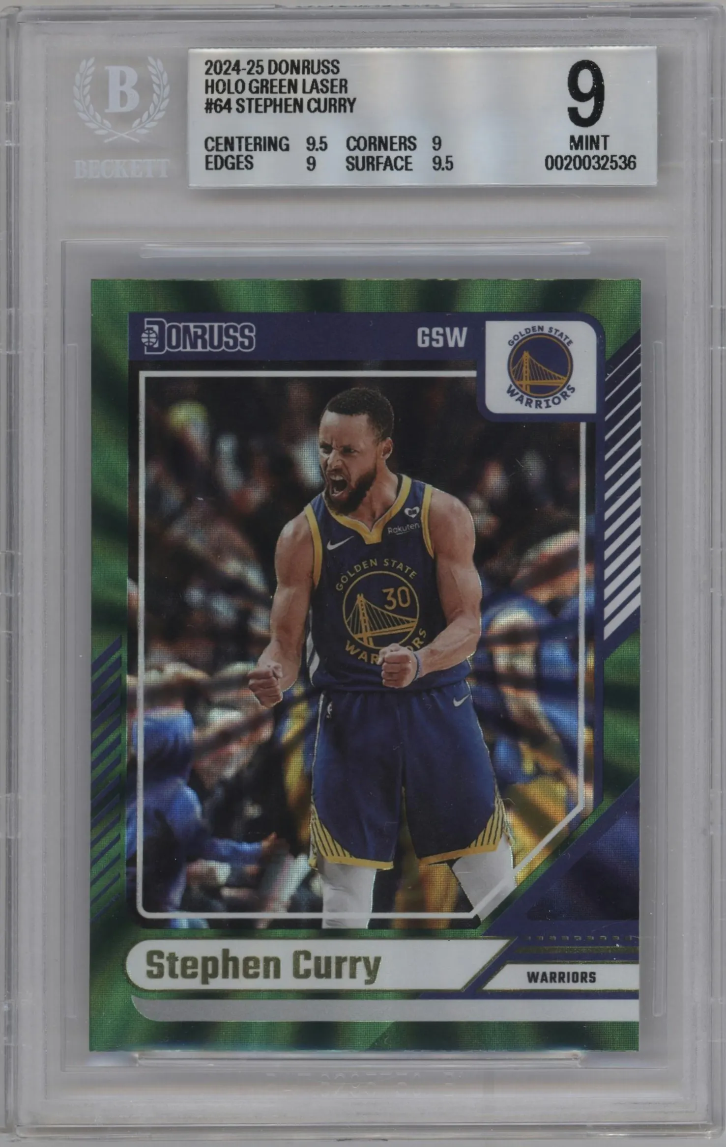 2024 Panini Donruss Stephen Curry Green Holo Laser #64 BGS 9