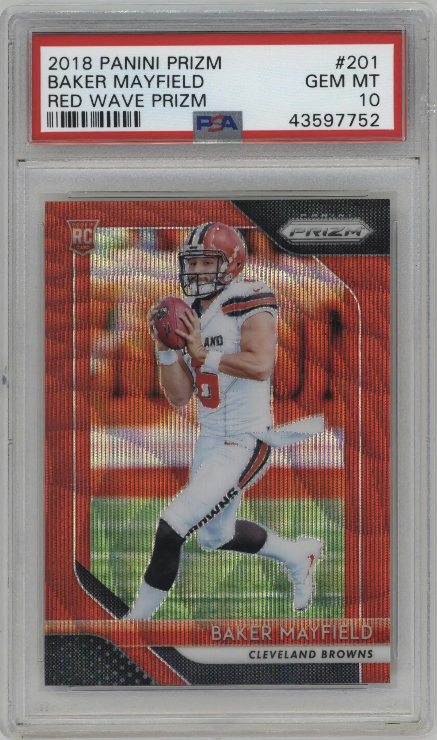 2018 Panini Prizm Baker Mayfield Red Wave #201 PSA 10