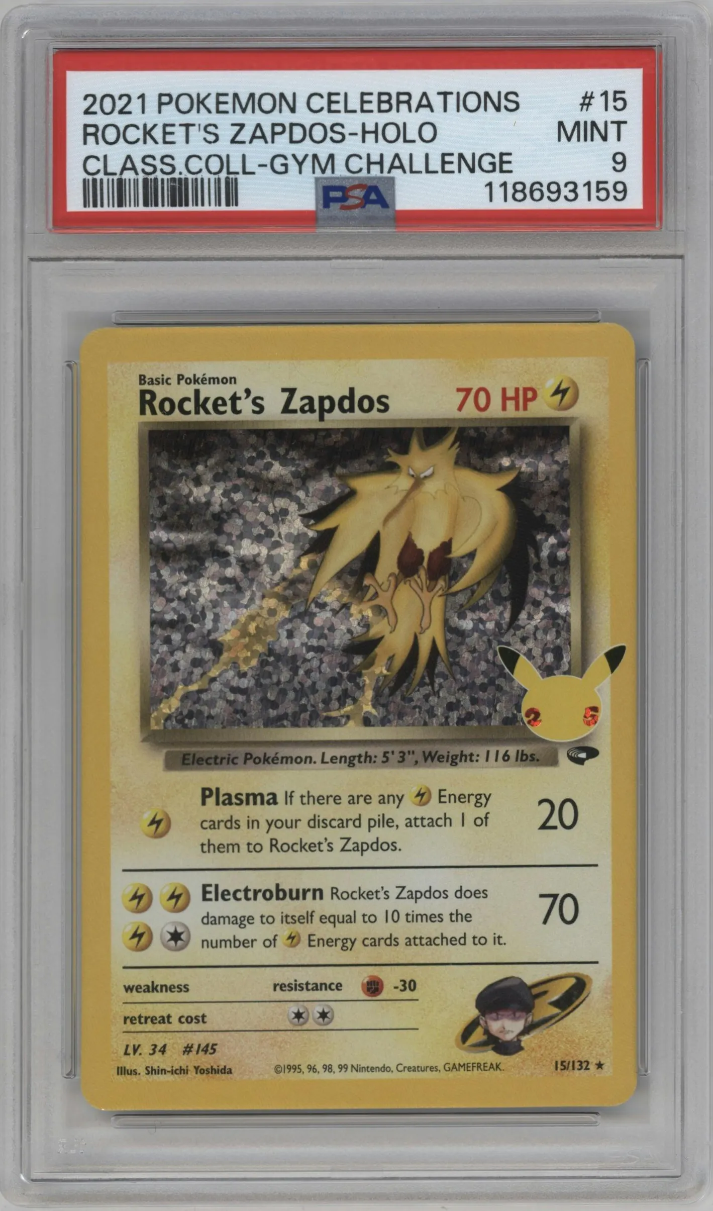 2021 Pokemon SWSH Celebrations CC Rocket's Zapdos Gym Challenge #15 PSA 9