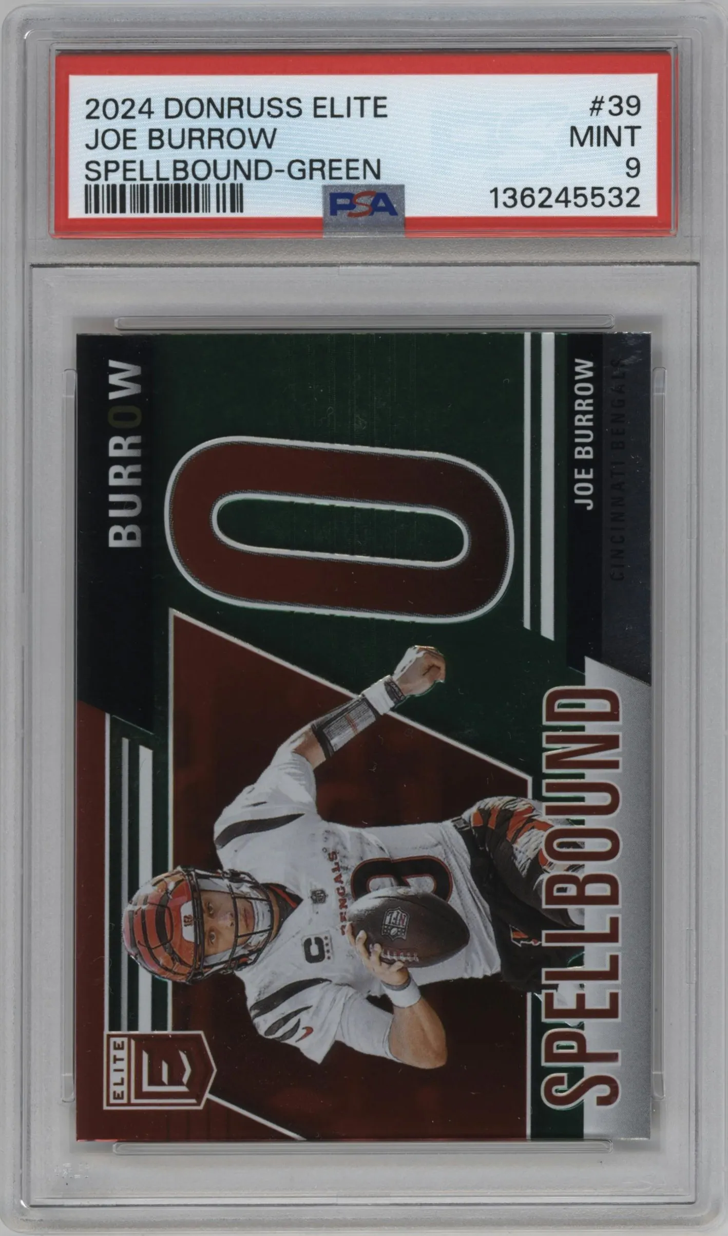 2024 Panini Donruss Elite Spellbound Joe Burrow Green PSA 9