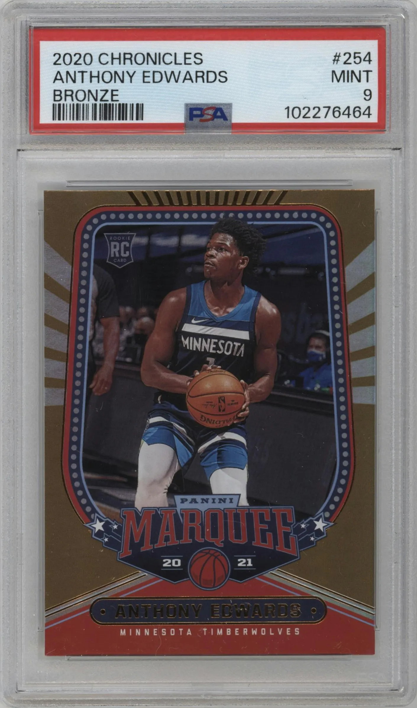 2020 Panini Chronicles Marquee Anthony Edwards Bronze #254 PSA 9
