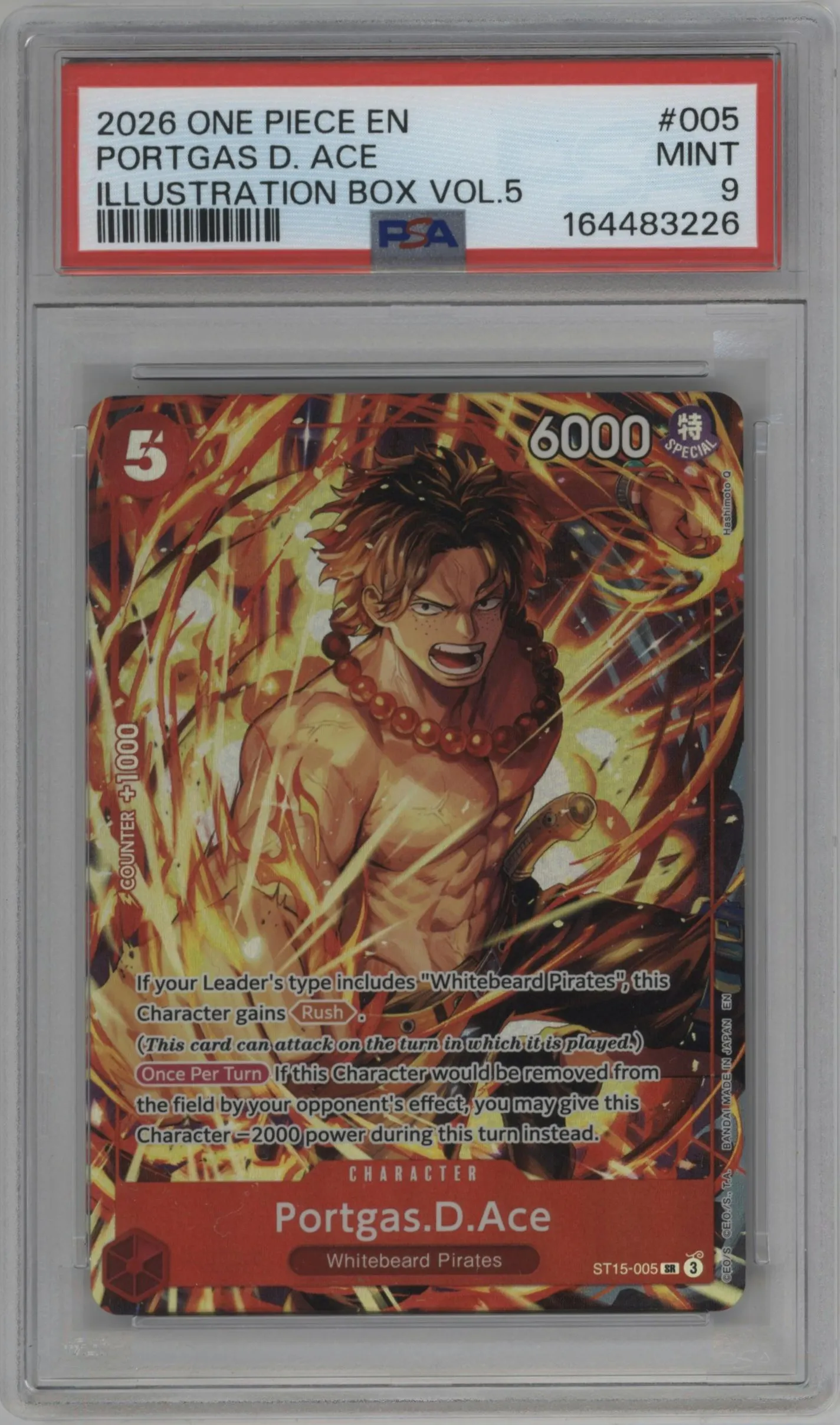 2026 One Piece Illustration Box Vol.5 Portgas.D.Ace SR #ST15-005 SR PSA 9