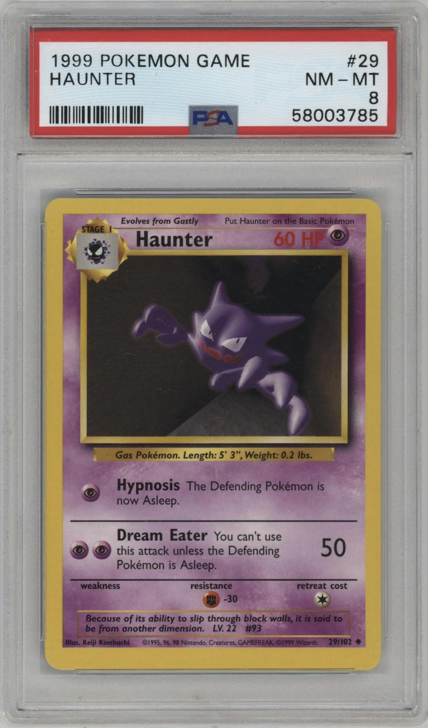 1999 Pokemon Base Set Haunter #29 PSA 8