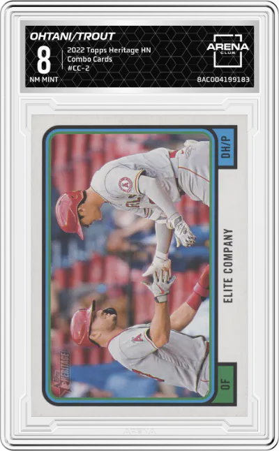 2022 Topps Heritage High Number Combo Cards Shohei Ohtani/Mike Trout #CC-2 ARENA CLUB 8
