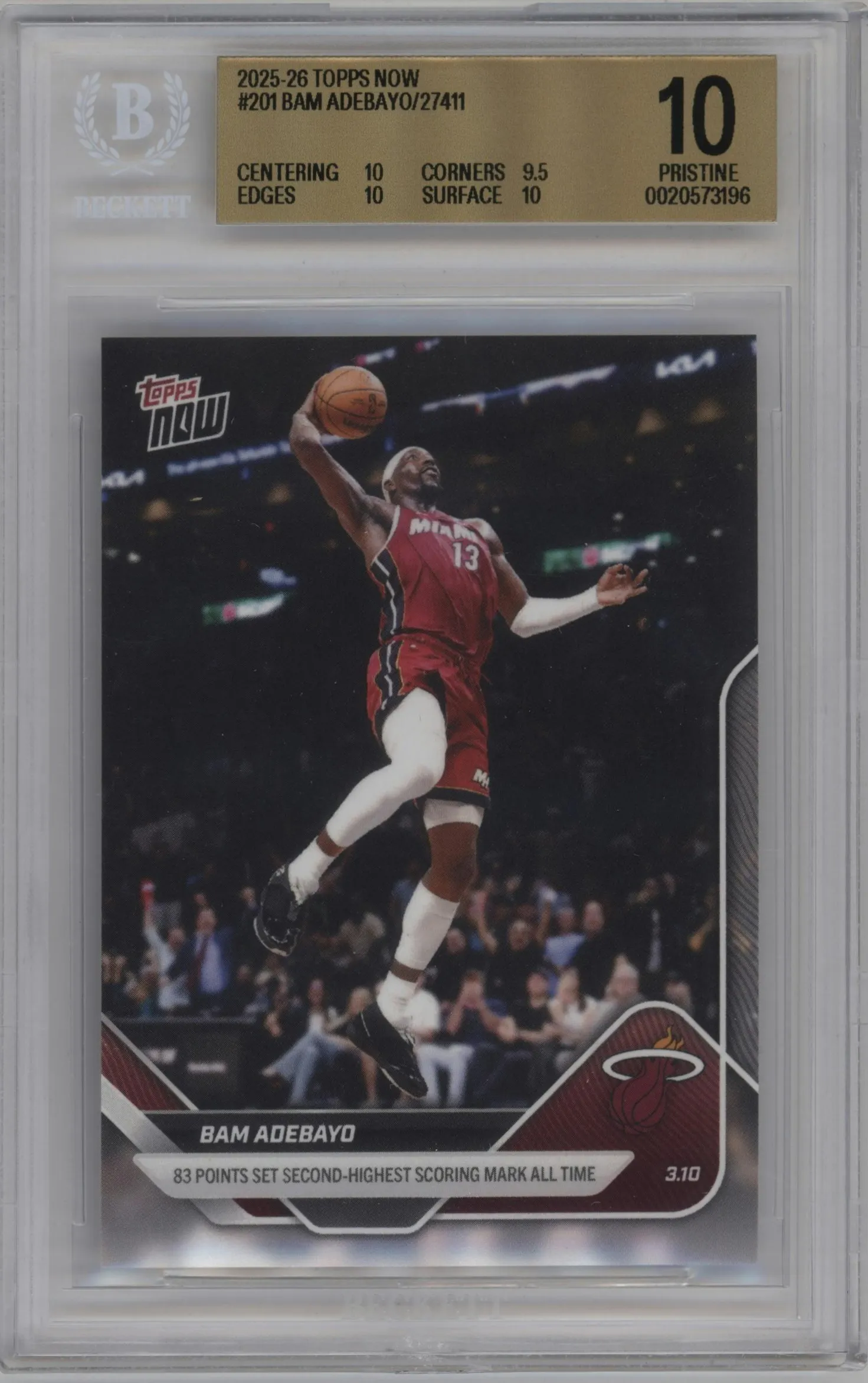 2025 Topps Now Bam Adebayo #201 BGS 10