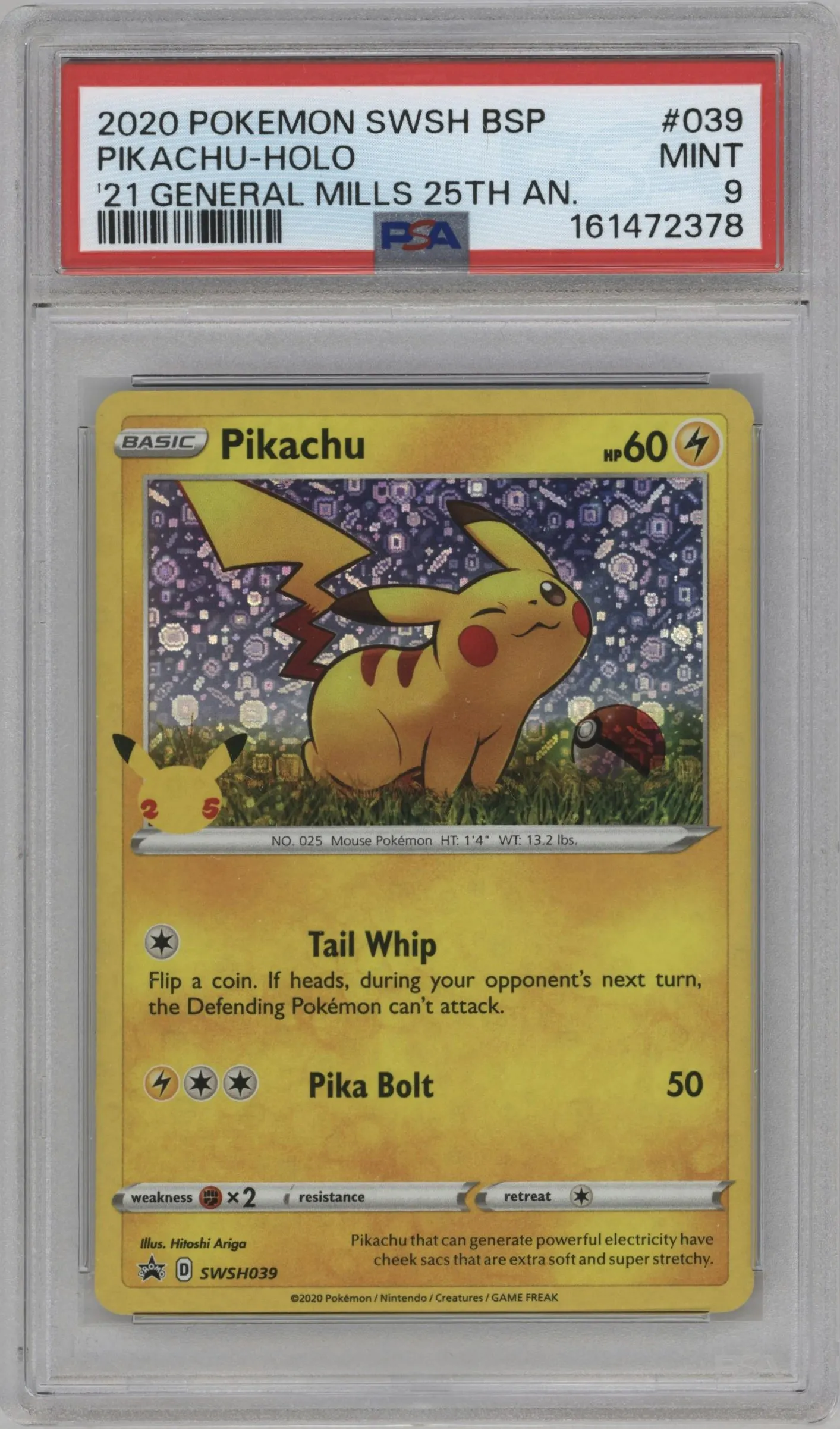 2020 Pokemon SWSH Pikachu 2021 General Mills 25th Anniversary #SWSH039 PSA 9