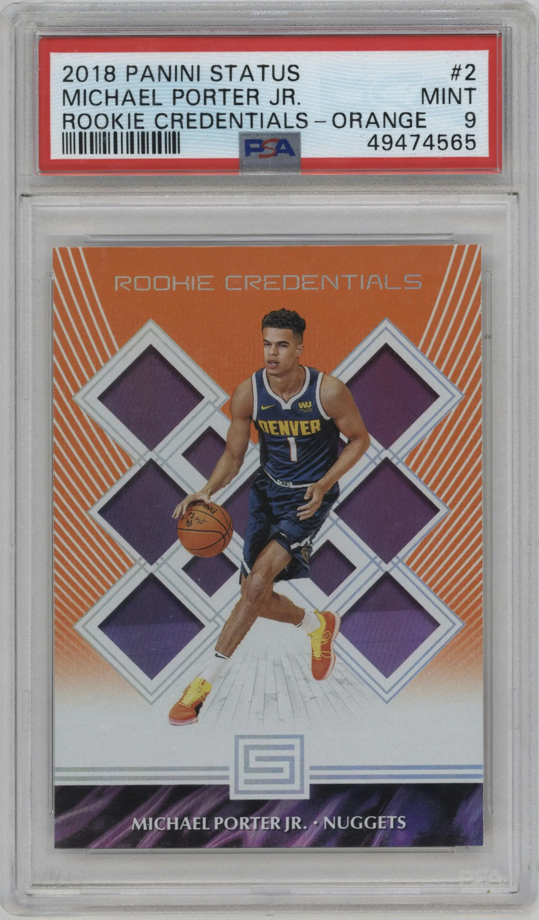 2018 Panini Status Rke.Credentials Michael Porter Jr. Orange #2 PSA 9