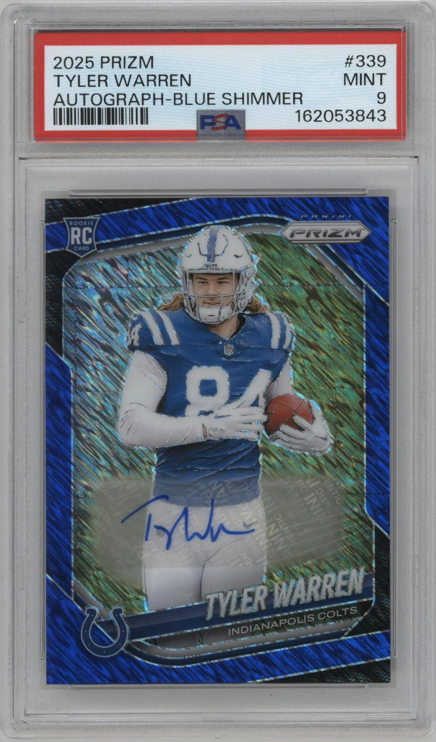 2025 Panini Prizm Rke.Auto Tyler Warren Blue Shimmer #339 PSA 9