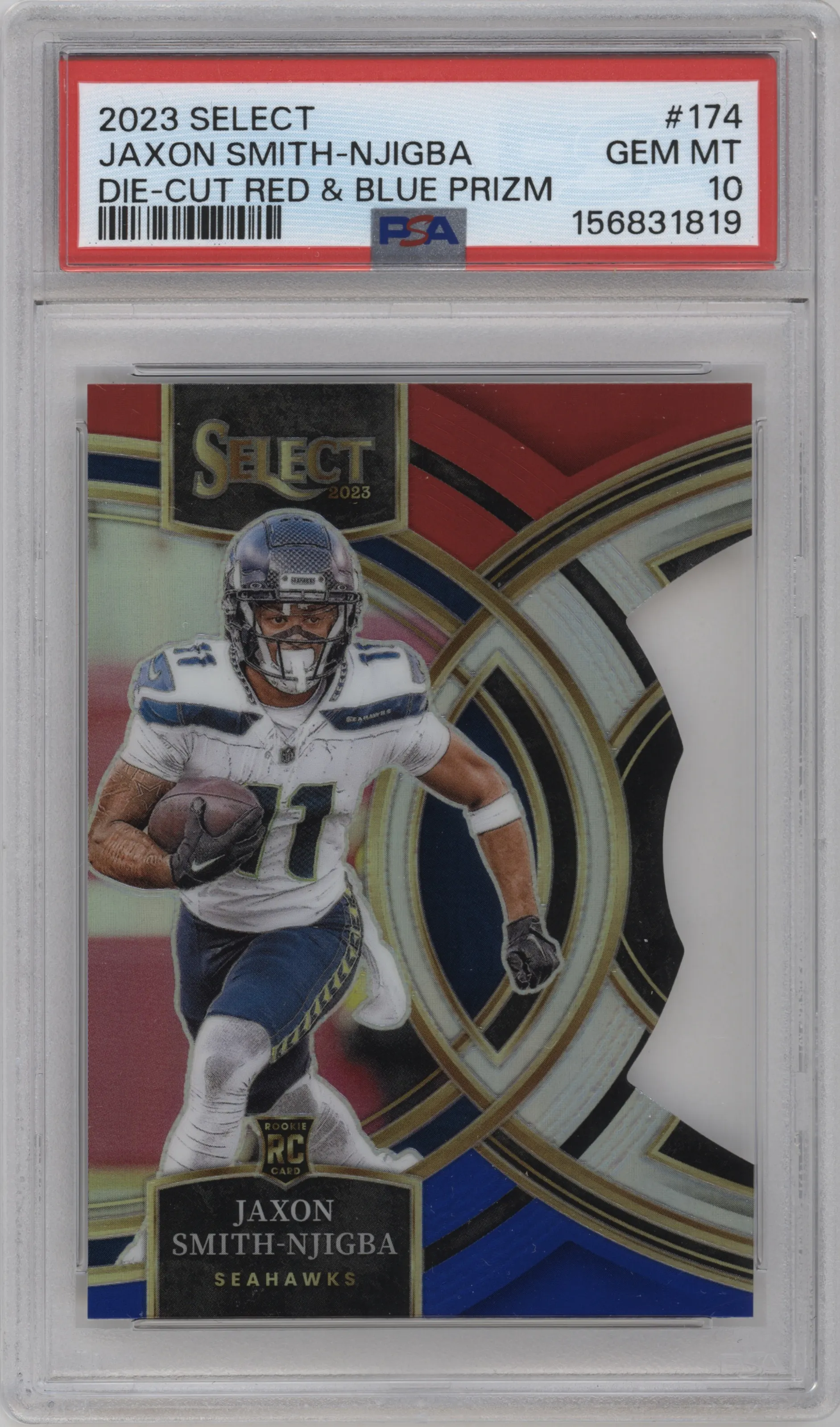 2023 Panini Select Pre.Lvl. Jaxon Smith-Njigba Die-Cut Red/Blue #174 PSA 10