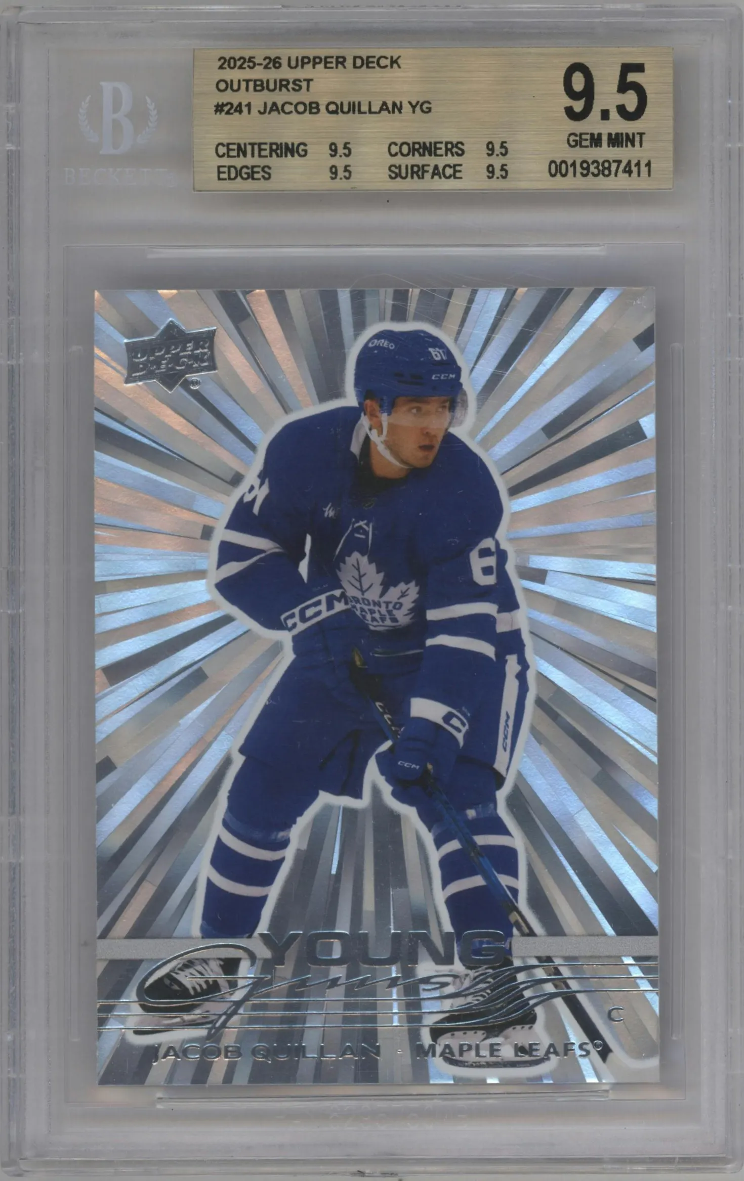 2025 Upper Deck Young Guns Jacob Quillan Outburst #241 BGS 9.5