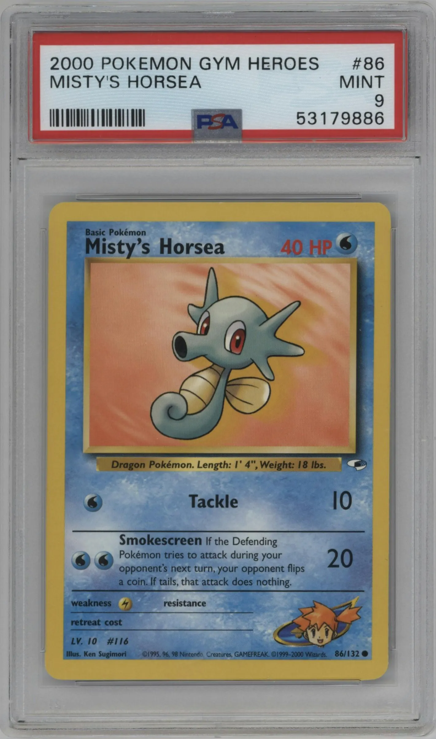 2000 Pokemon GH Gym Heroes Misty's Horsea #86 PSA 9
