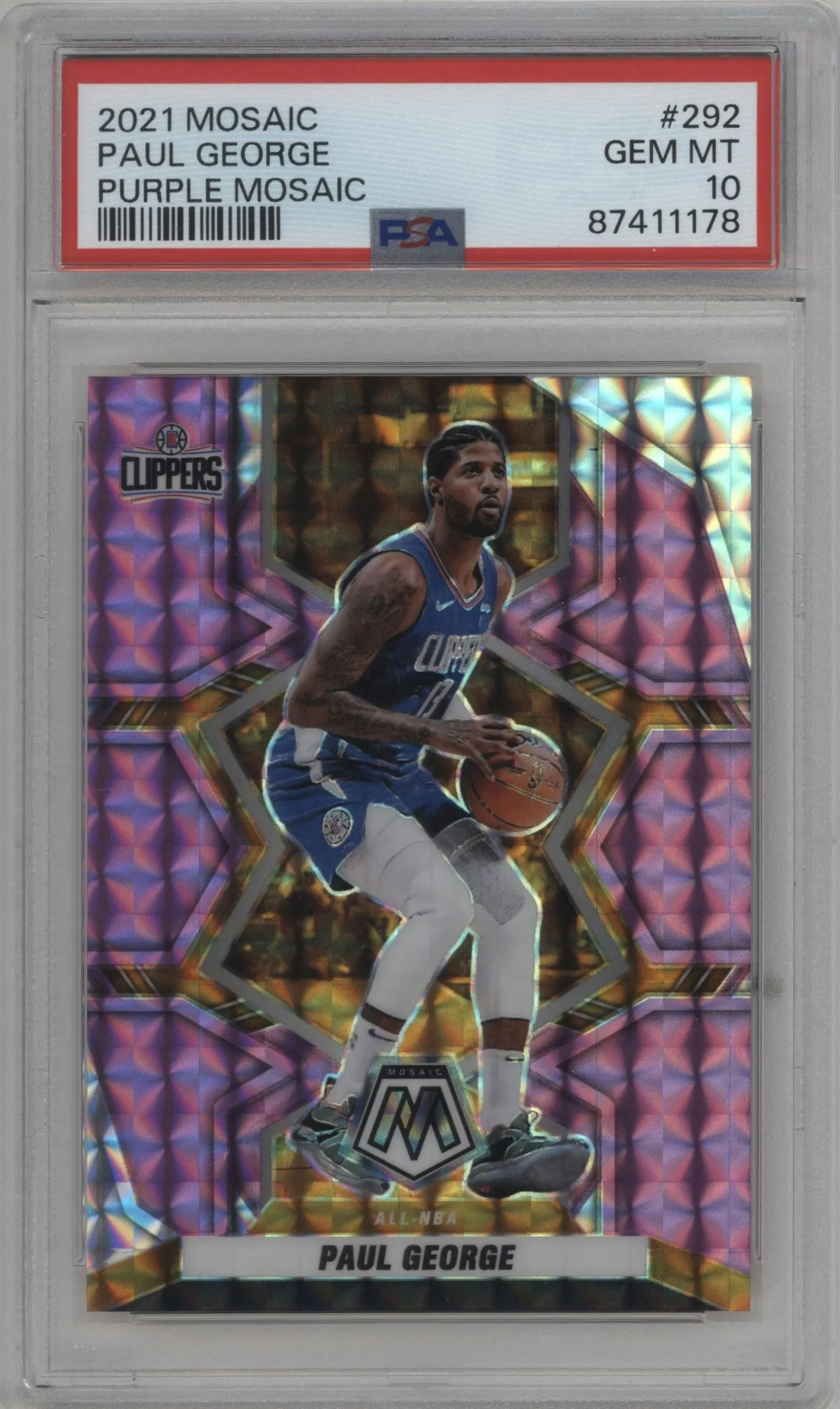 2021 Panini Mosaic Paul George Purple Mosaic PSA 10