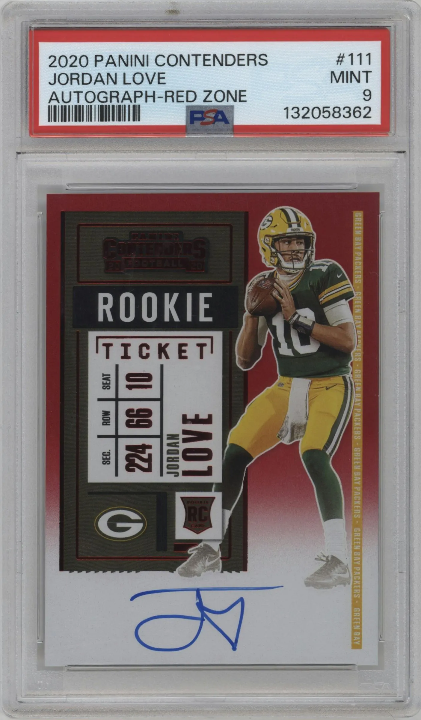 2020 Panini Contenders Rke.Tkt.RPS Jordan Love Red Zone #111 PSA 9
