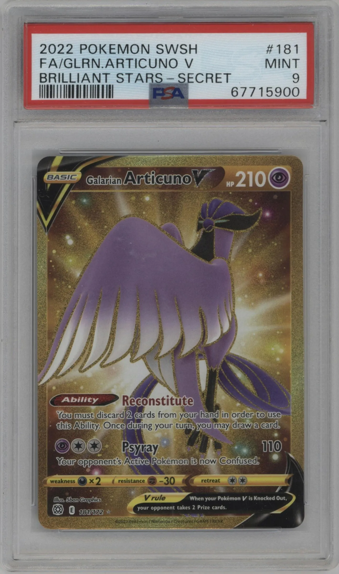 2022 Pokemon SWSH Brilliant Stars Galarian Articuno V #181 PSA 9
