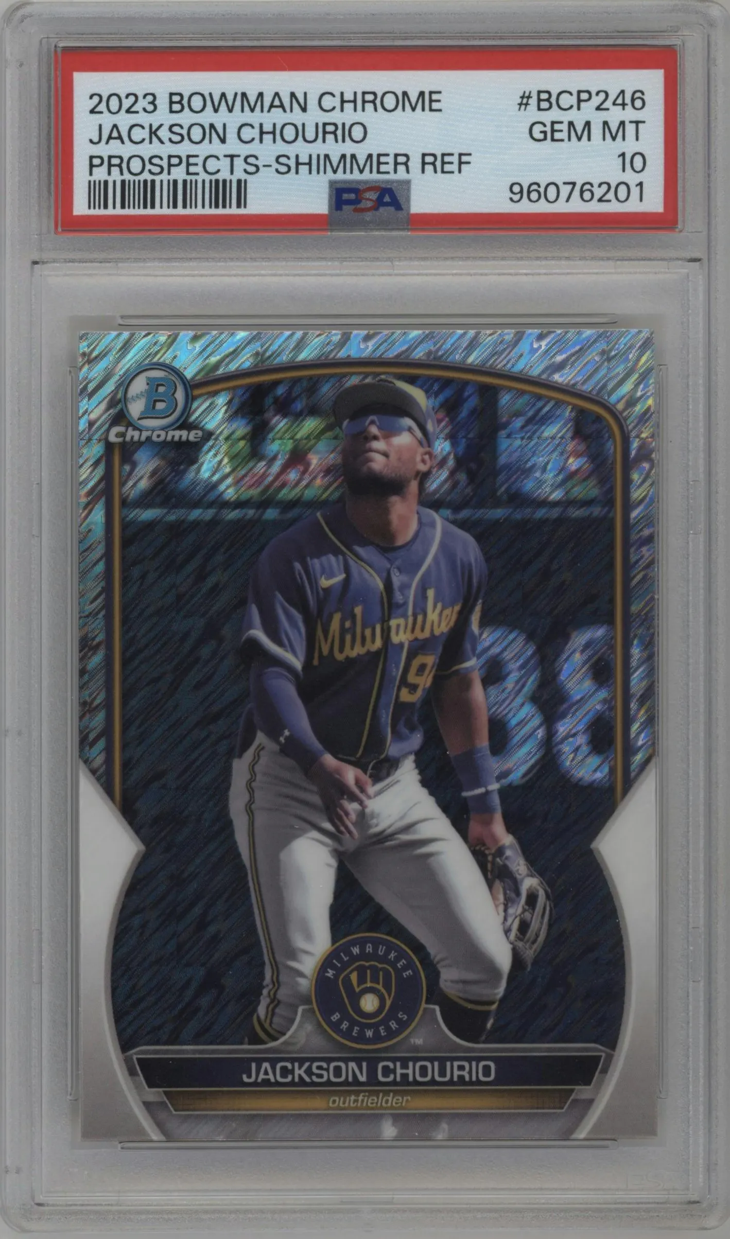 2023 Bowman Chrome Prospect Jackson Chourio Shimmer Refractor #BCP-246 PSA 10