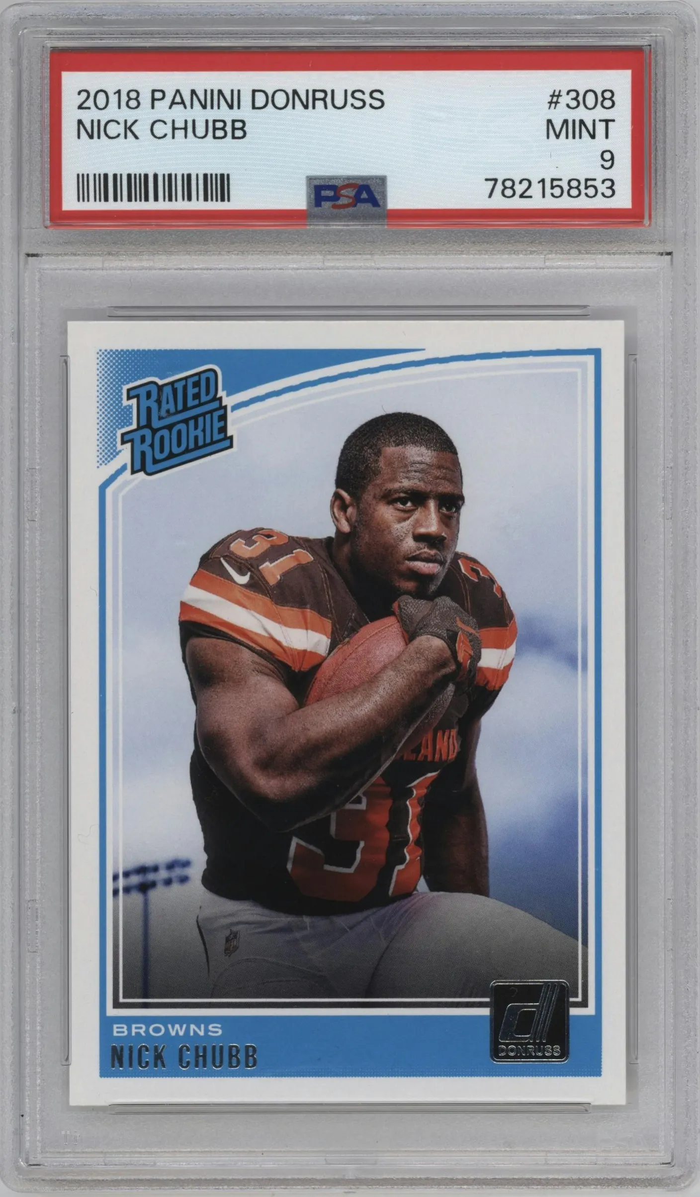 2018 Panini Donruss Rated Rookie Nick Chubb #308 PSA 9
