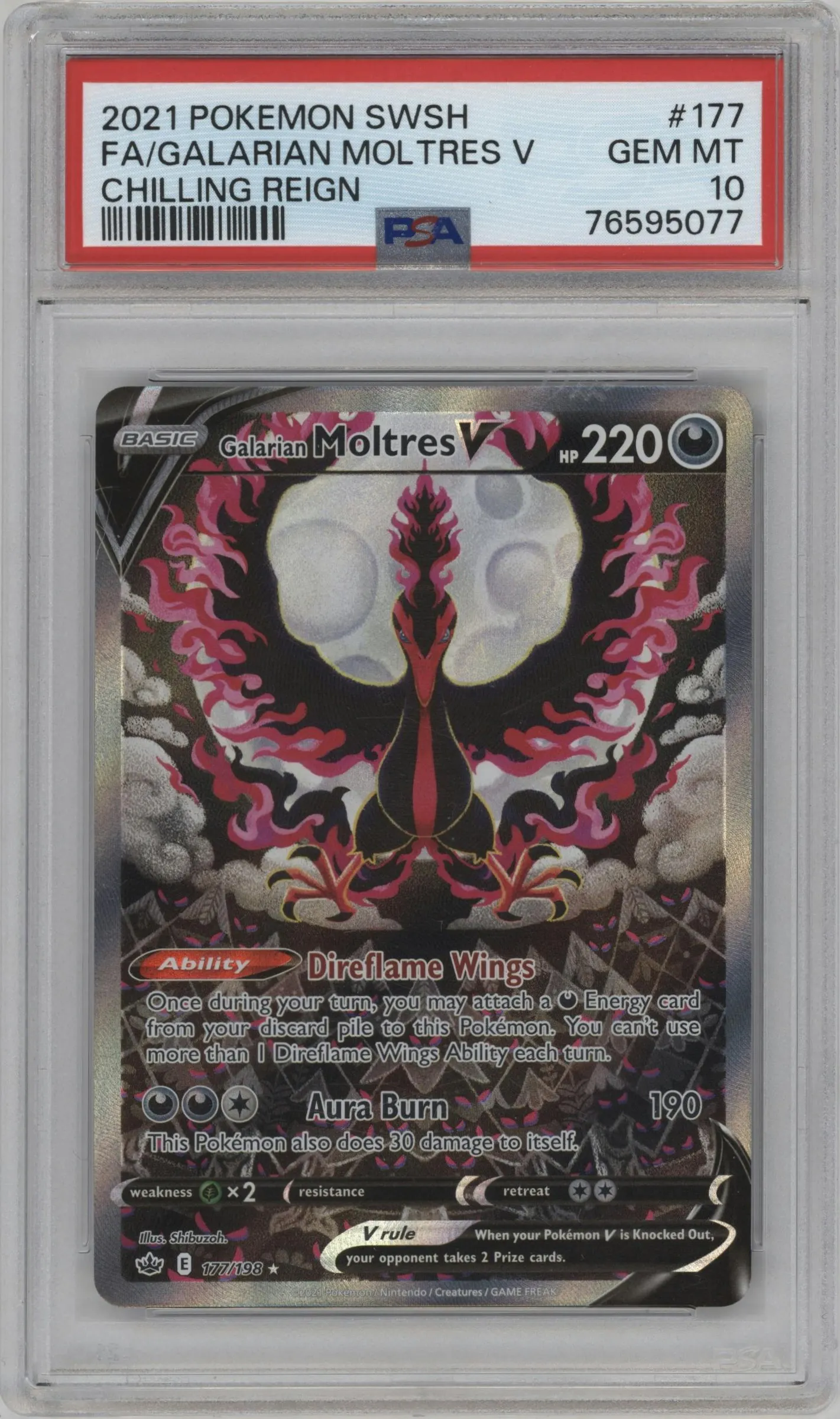 2021 Pokemon SWSH Chilling Reign Galarian Moltres V #177 PSA 10