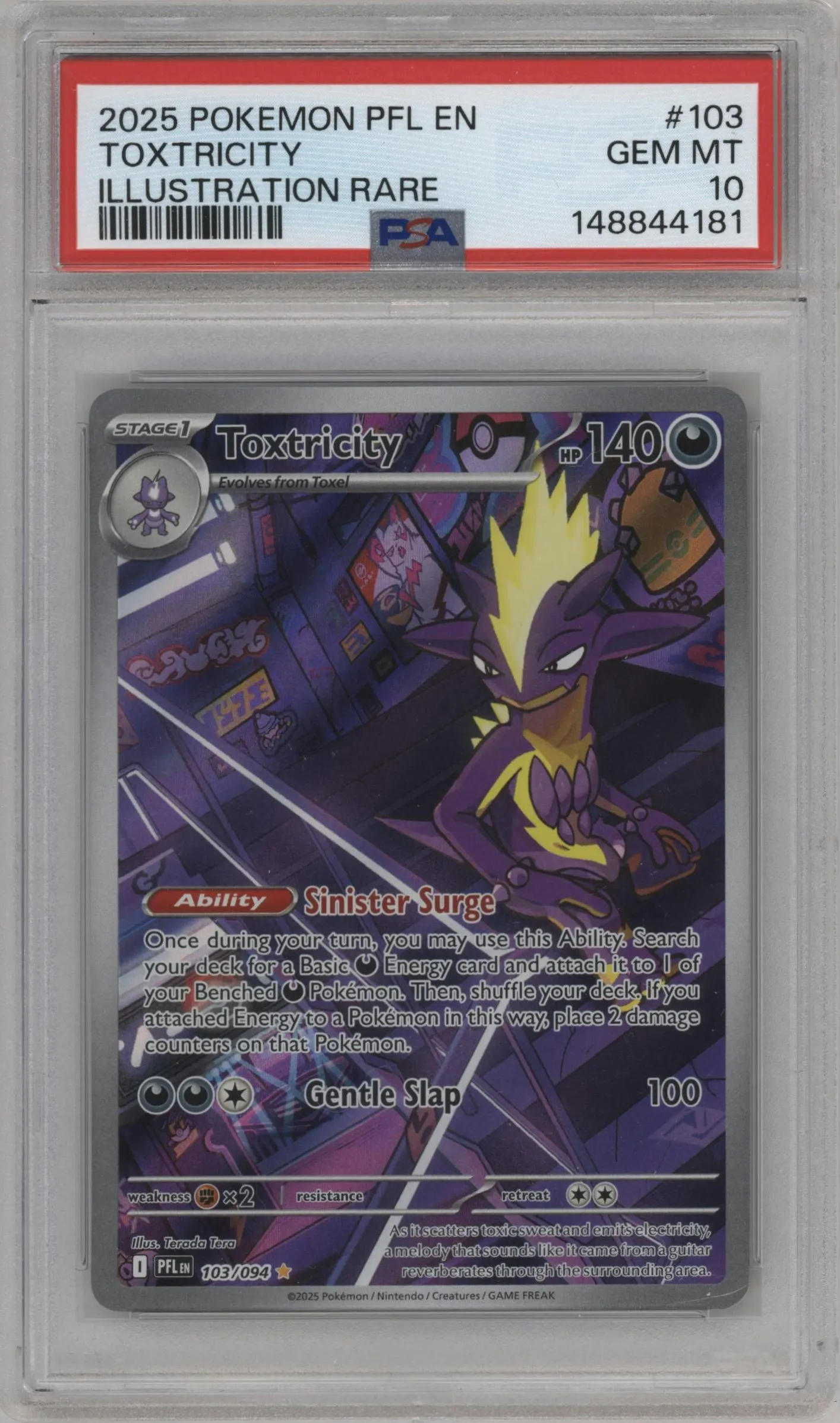 2025 Pokemon Mega Evolution Phan. Flames Toxtricity #103 PSA 10