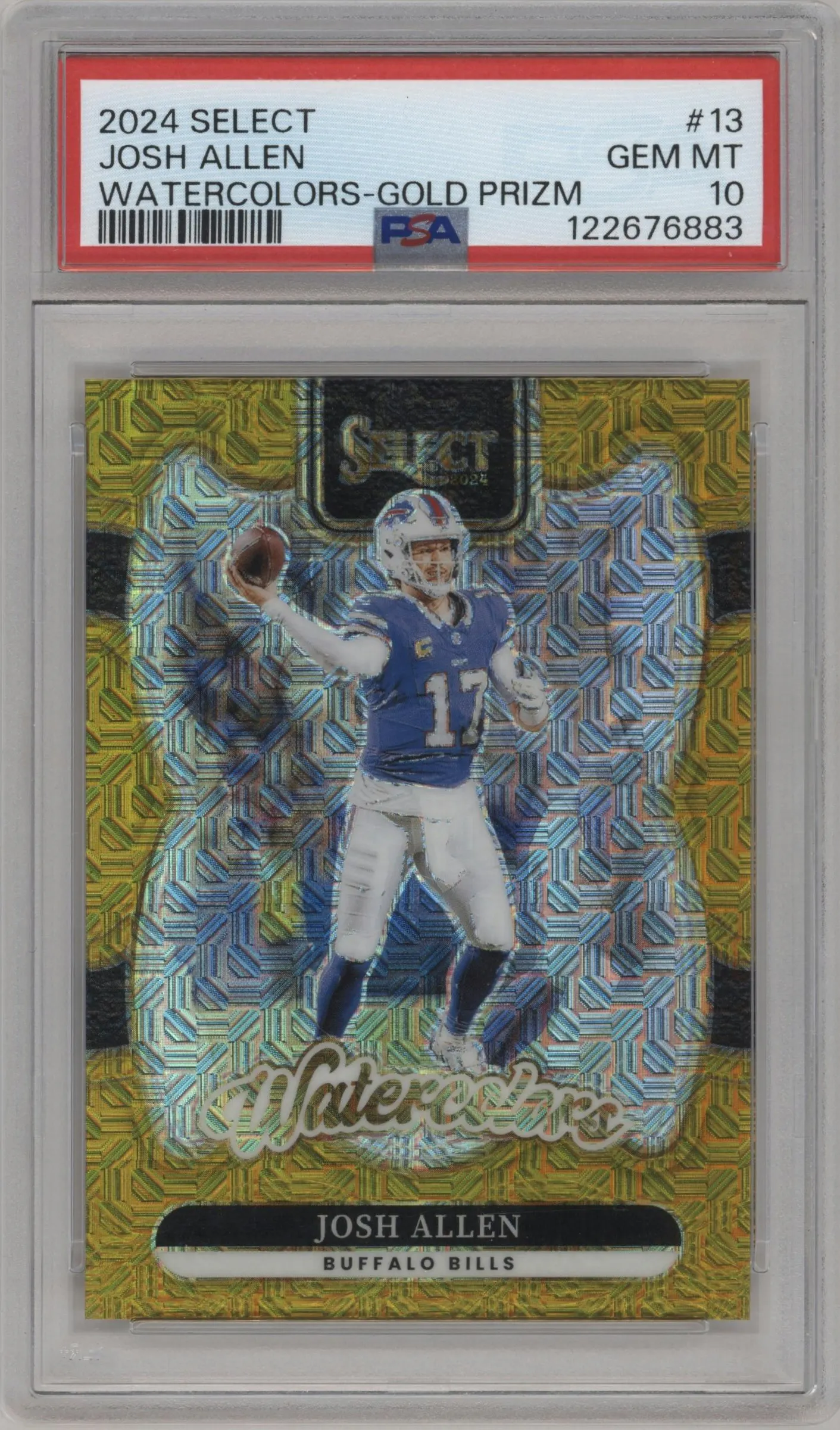 2024 Panini Select Watercolors Josh Allen Gold Prizm #13 PSA 10
