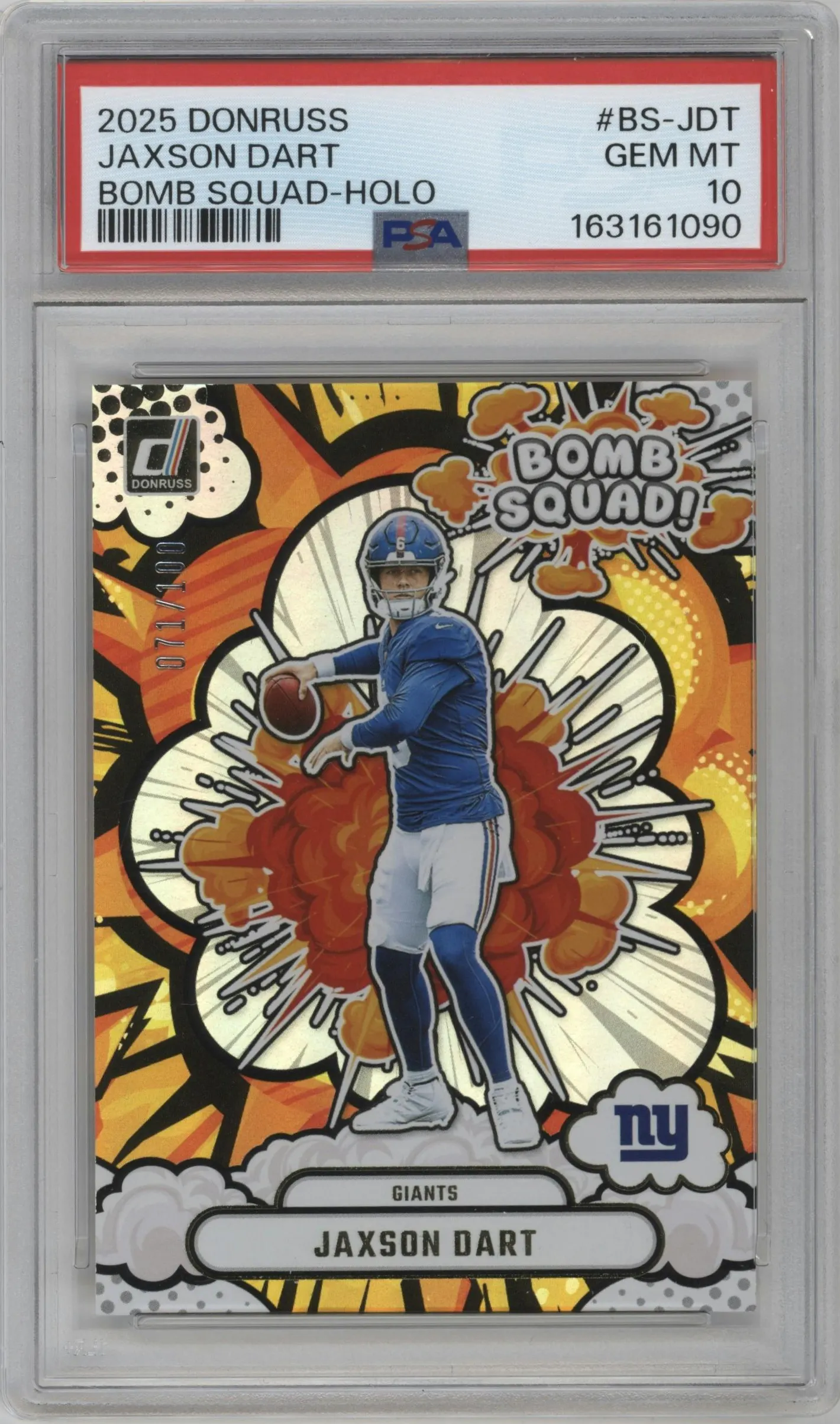 2025 Panini Donruss Bomb Squad Jaxson Dart Holo #BS-JDT PSA 10